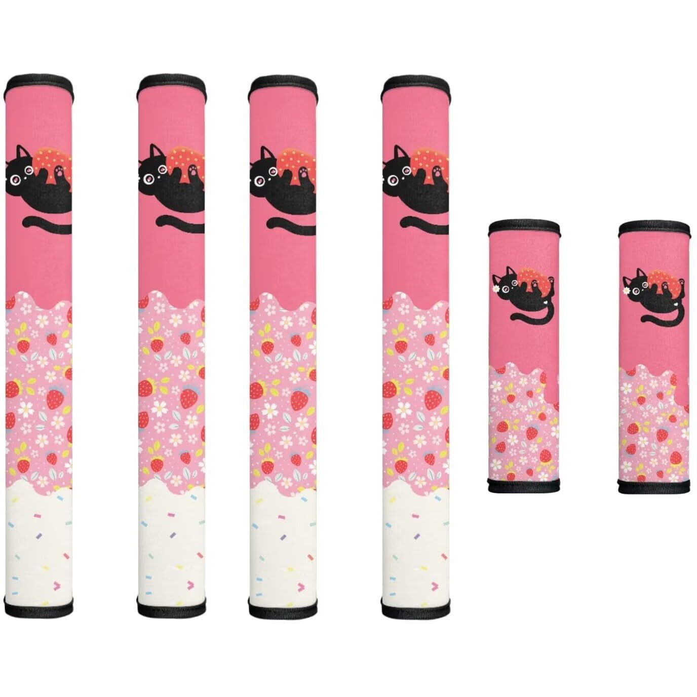 Garucesta 6 Pcs Refrigerator Microwave Door Handle Covers Electrical Appliances Handle Protector Keep Clean And Protected From Oil Stains, Fingerprints, Liquids, Black Cat Strawberry Flower Sprinkles