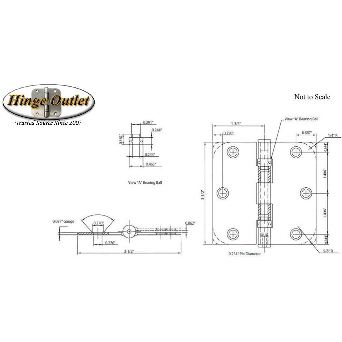 Hinge Outlet 3.5 Inch With 5/8 Inch Radius Ball Bearing Door Hinges, Heavy-Duty Steel, Removable Pin (Oil Rubbed Bronze, 2 Pack)
