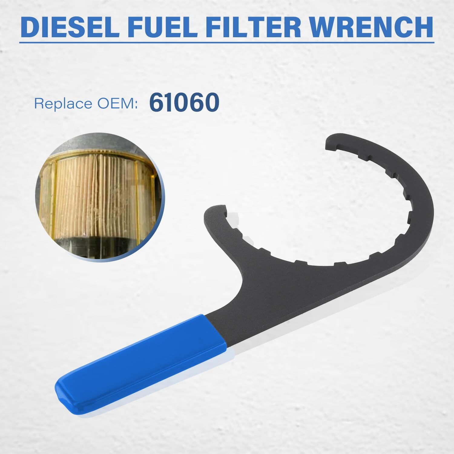 Afeisol 61060 Diesel Fuel Filter Wrench, Compatible With Paccar Peterbilt And Diesels, Half-Moon Shaped Oil Filter Separator Tool Metal Filter Water Separator Wrench, 4.6 Inch(Blue)