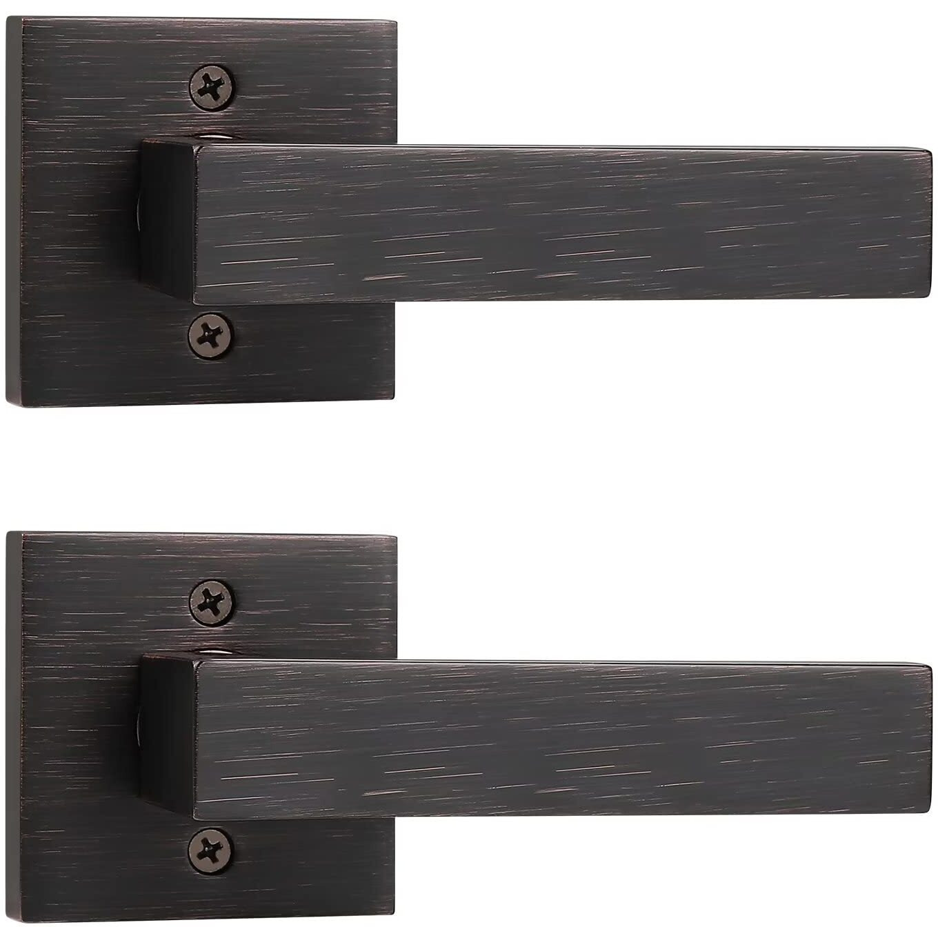 Knobelite(2 Pack Dummy Lever Door Handle, Slim Square Non-Turning Single Side Pull Only Lever Set For Closet Or French Doors, Oil Rubbed Bronze With Modern Contemporary For Half-Dummy Application