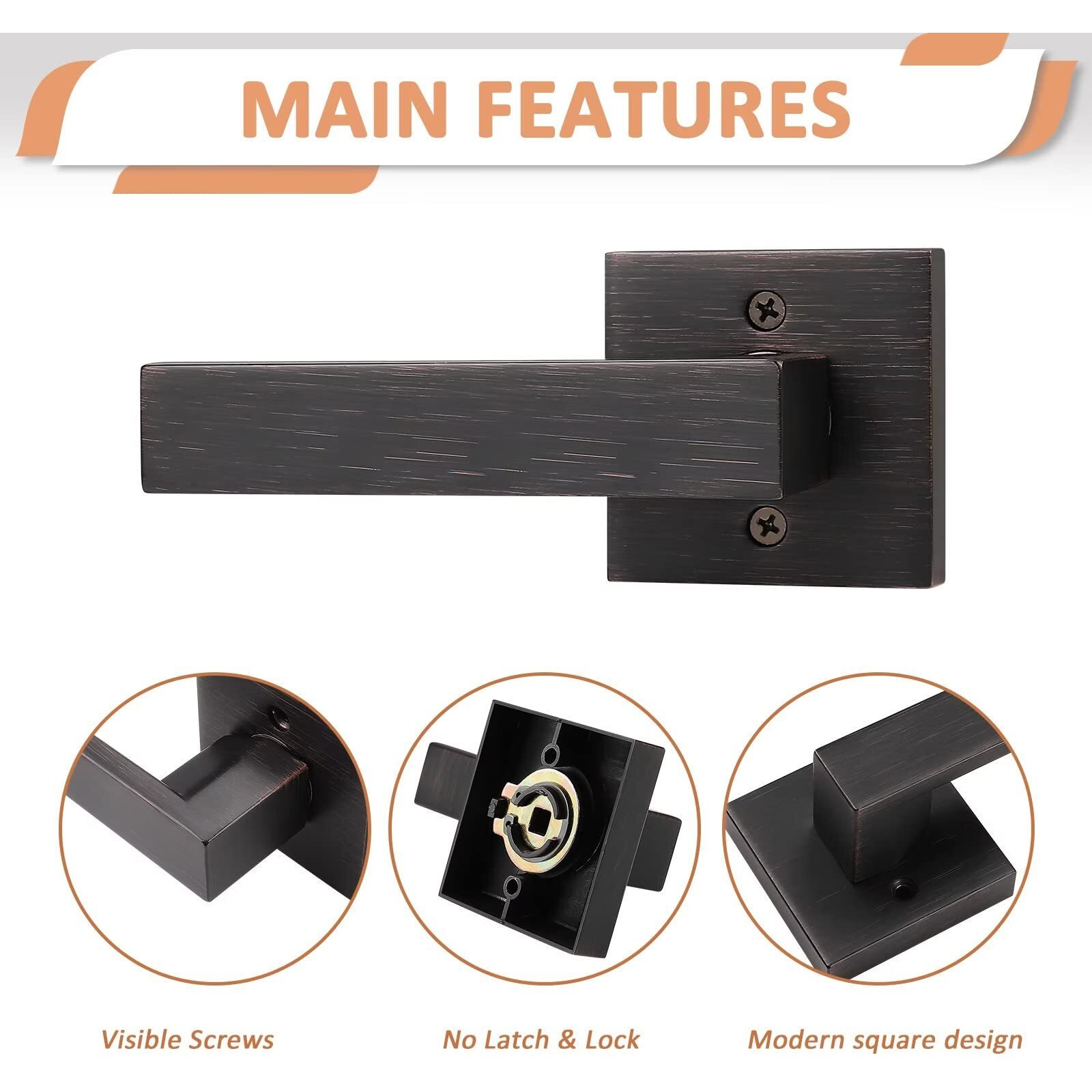 Knobelite(2 Pack Dummy Lever Door Handle, Slim Square Non-Turning Single Side Pull Only Lever Set For Closet Or French Doors, Oil Rubbed Bronze With Modern Contemporary For Half-Dummy Application