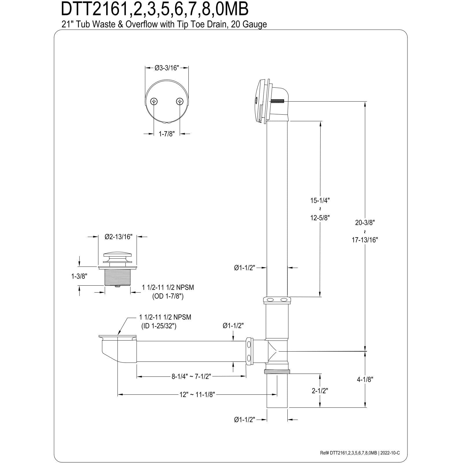 Kingston Brass Dtt2165 Made To Match Clawfoot Tub Drain, 22-1/4 Inch Length, Oil Rubbed Bronze