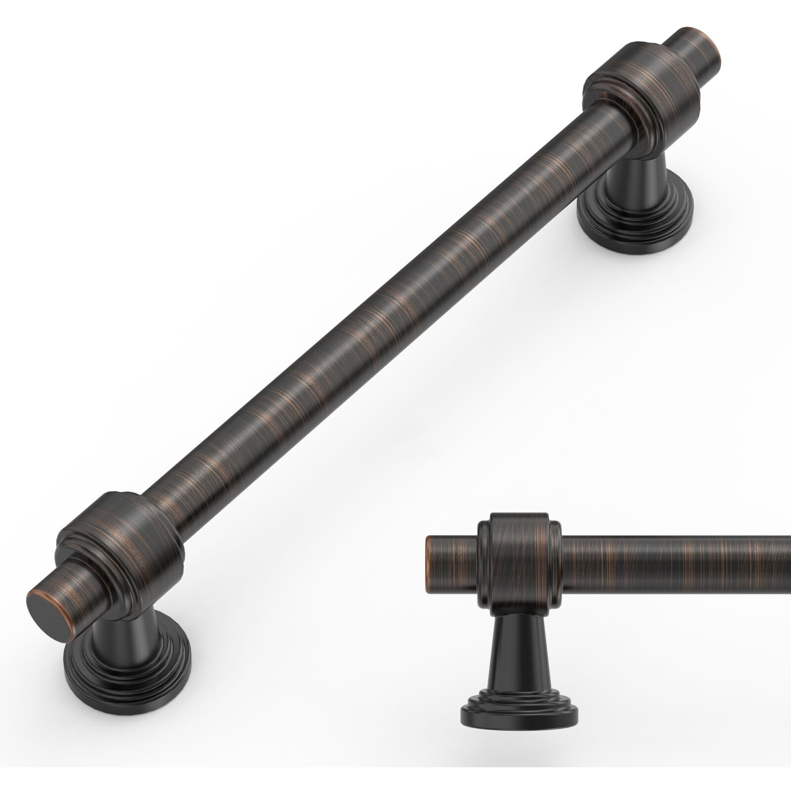 Amerdeco 10 Pack Oil Rubbed Bronze Cabinet Pulls 5 Inch(128Mm) Hole Center Drawer Pulls Cabinet Hardware Kitchen Cabinet Handles For Bathroom Zh0069