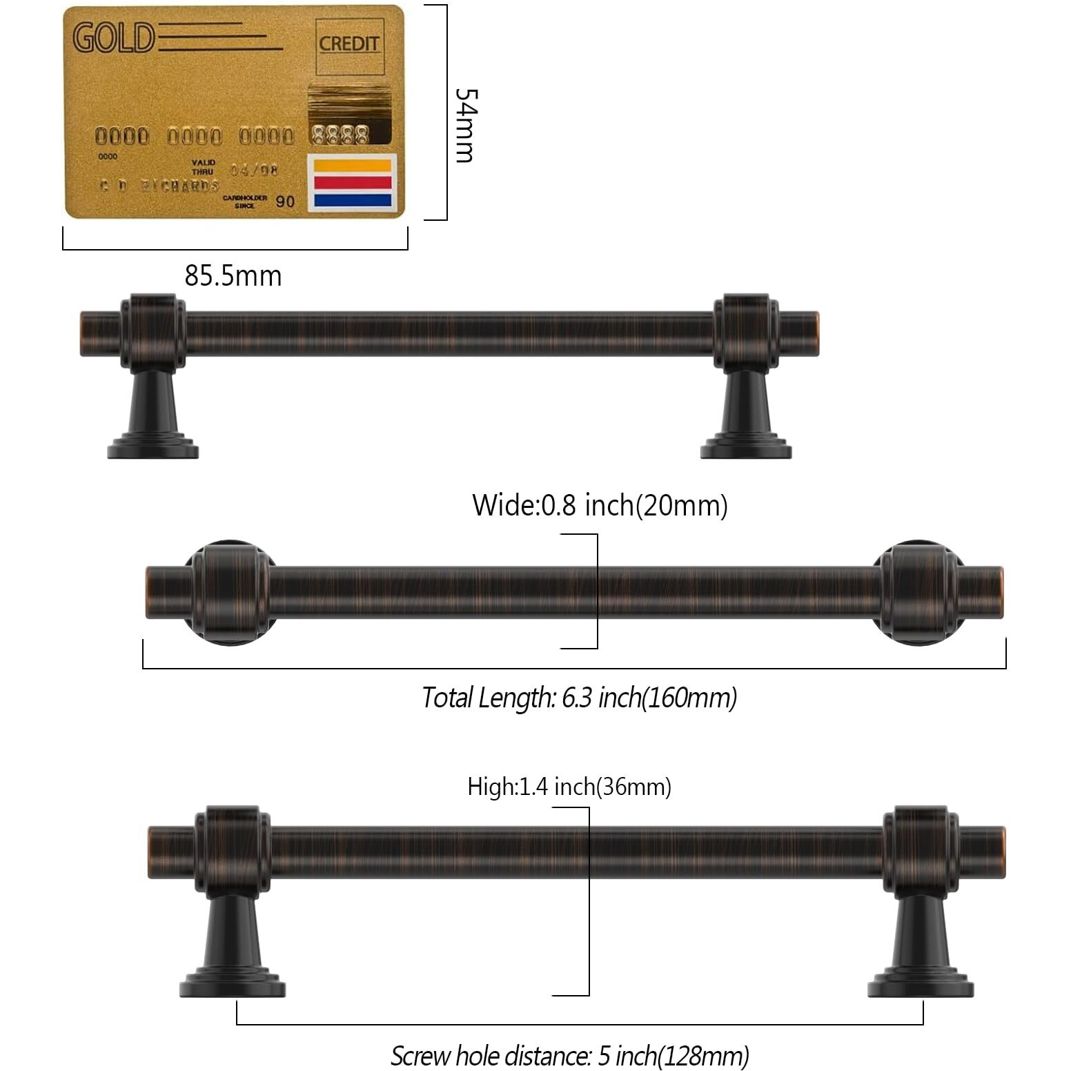 Amerdeco 10 Pack Oil Rubbed Bronze Cabinet Pulls 5 Inch(128Mm) Hole Center Drawer Pulls Cabinet Hardware Kitchen Cabinet Handles For Bathroom Zh0069