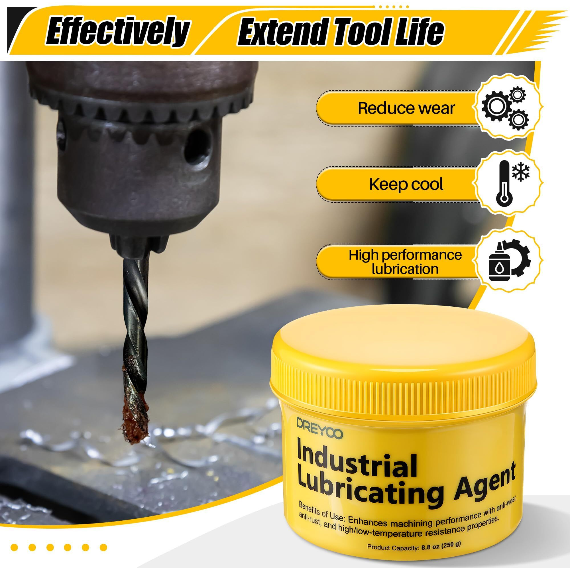Dreyoo Cutting Paste For Drilling Metal, 8.8 Oz Jar Metal Drill Bit Cutting Oil Tapping Wax, Industrial Saw Blade Lubricant, Machine Drill Paste For Drilling, Tapping, Sawing, Milling
