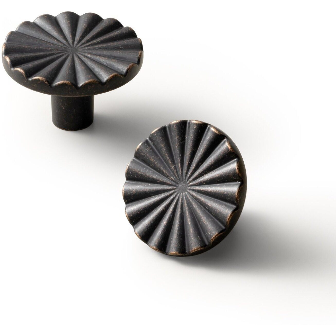 Goo-Ki 1.5''(38Mm) Dia Antique Oil Rubbered Bronze Cabinet Knob, Big Zinc Alloy Drawer Knobs With Round Flower Design,Retro Style,6 Pack