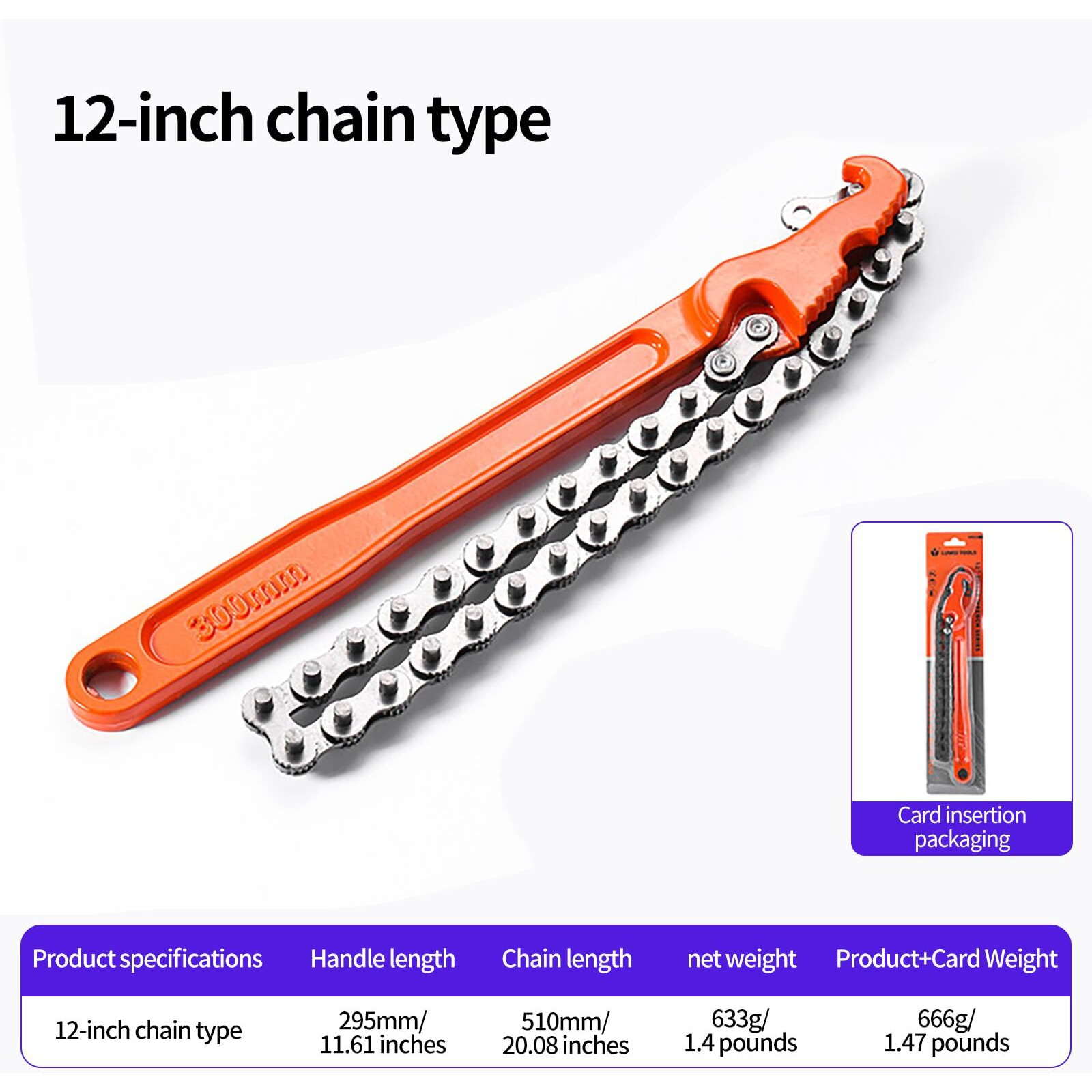 Uhfsyut Reversible Chain Wrench Set 9""/12""/16"" - Oil Filter & Pipe Tool, High Carbon Steel Adjustable Grip For Mechanics, Plumbers, 7.5"" Diameter Capacity (12In)