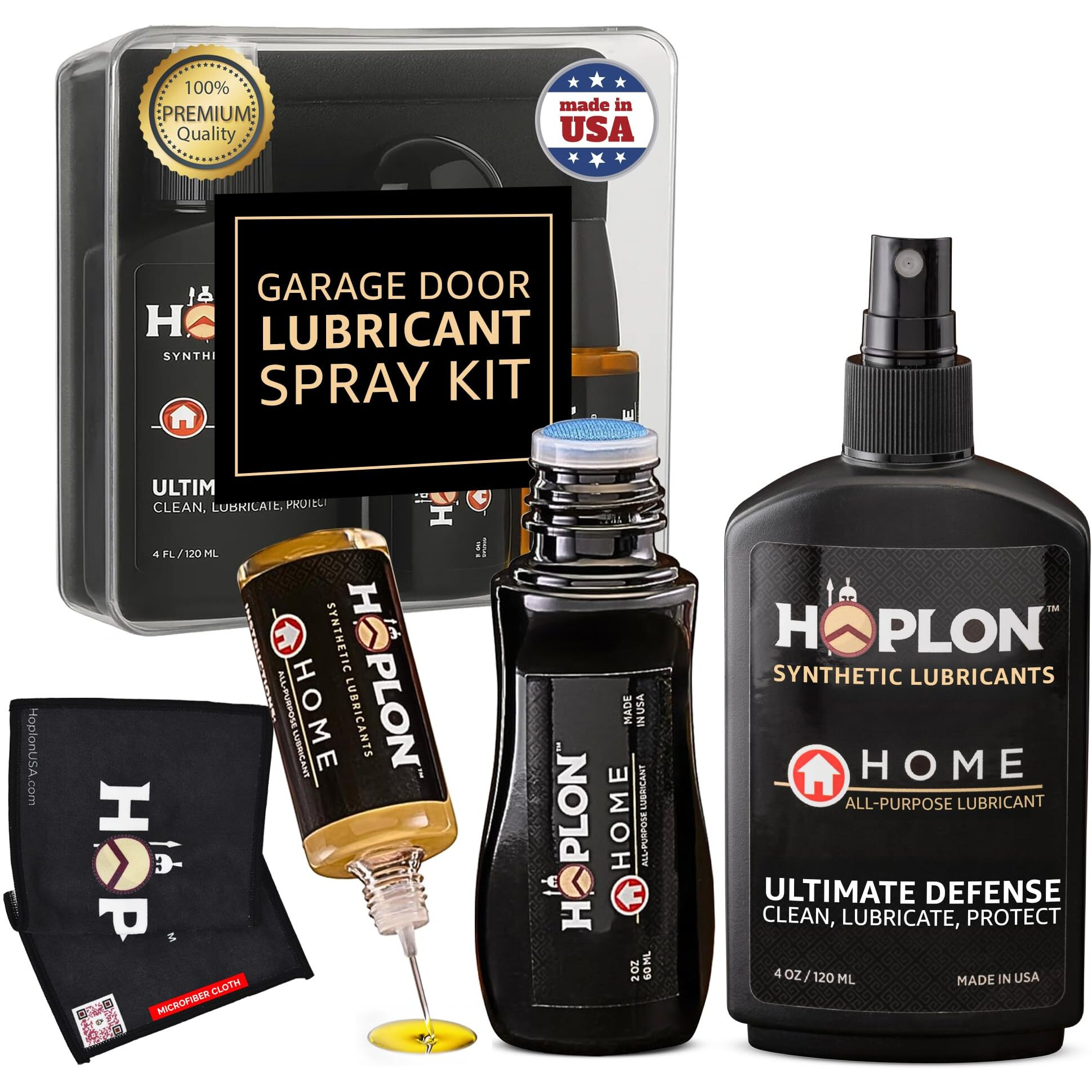 Hoplon Home Synthetic Garage Door Lubricant Spray - Home Lube Kit With Mister, Dauber, Needle, Towel & Case For Door Hinges, Sewing Machines, Beard & Pet Clippers, Fishing Reels, Bikes, Low Odor