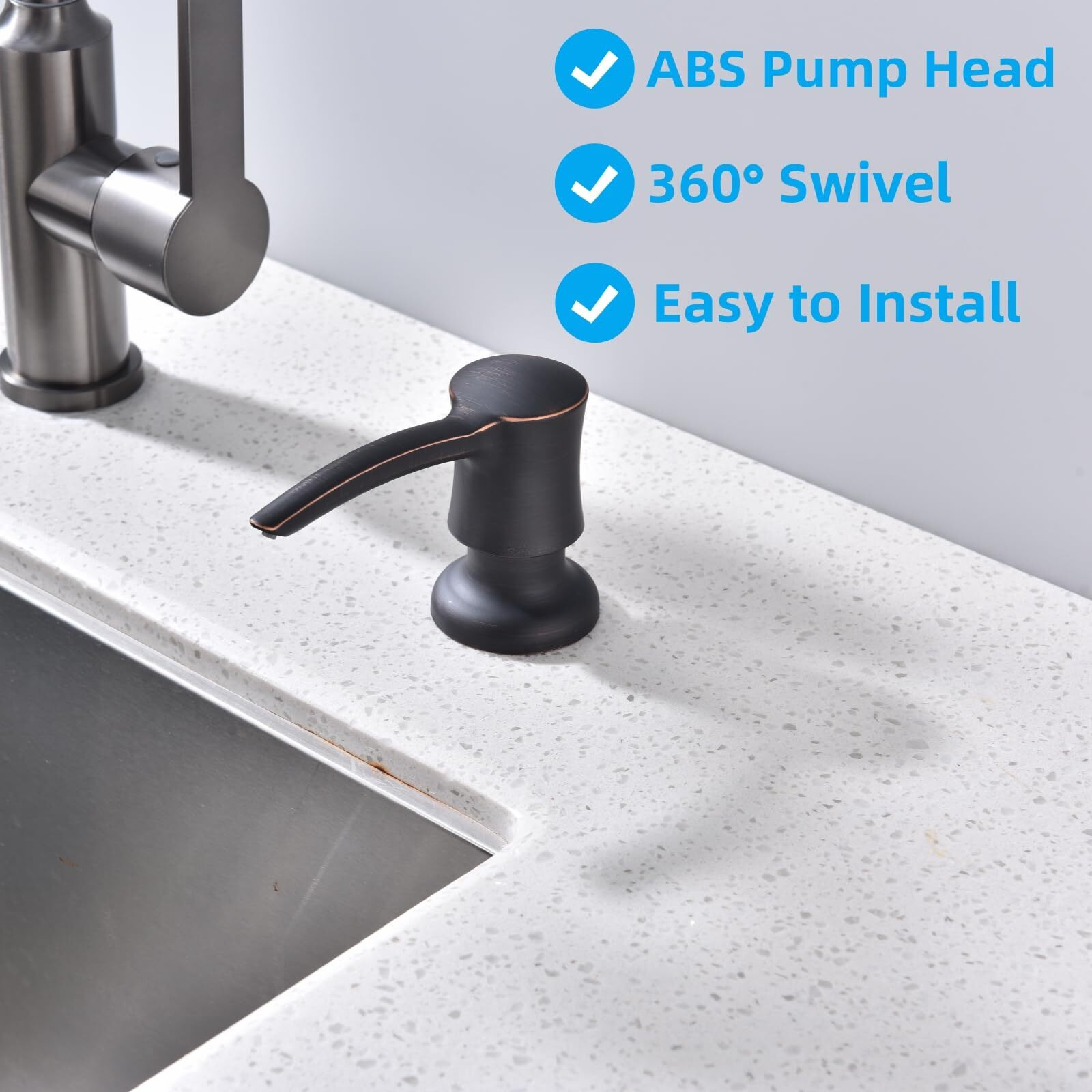 Kmeino Soap Dispenser For Kitchen Sink, Built In Sink Soap Dispenser Oil Rubbed Bronze Abs Pump Head With 11 Ounce Soap Bottle
