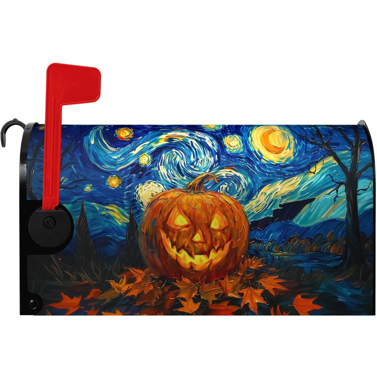 Dacawin Halloween Pumpkin Magnetic Mailbox Covers Standard Size 18 X 21 Van Gogh's Starry Night Mailbox Wraps Cover Oil Painting Decorations Post Box Cover For Garden Yard Outdoor Decor