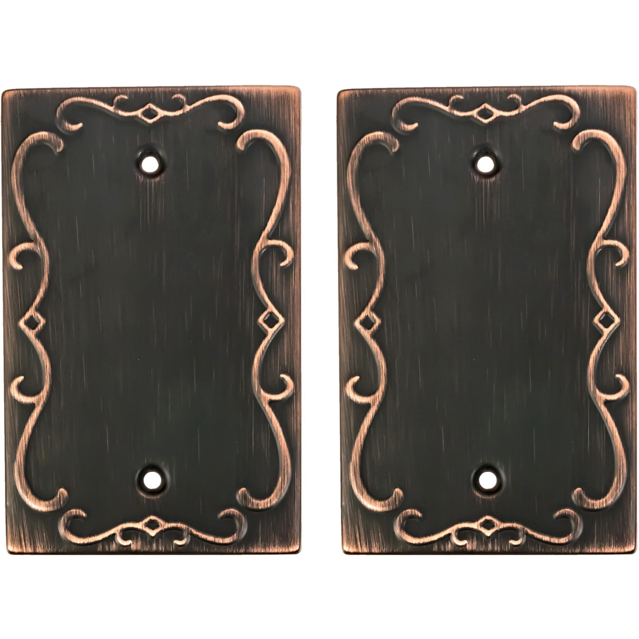 Sleeklighting | Wall Plates Decorative Regal Scrollwork Oil Rubbed Bronze | Electric Outlet And Switch Covers| Style 1 Gang Blank (2 Pack)