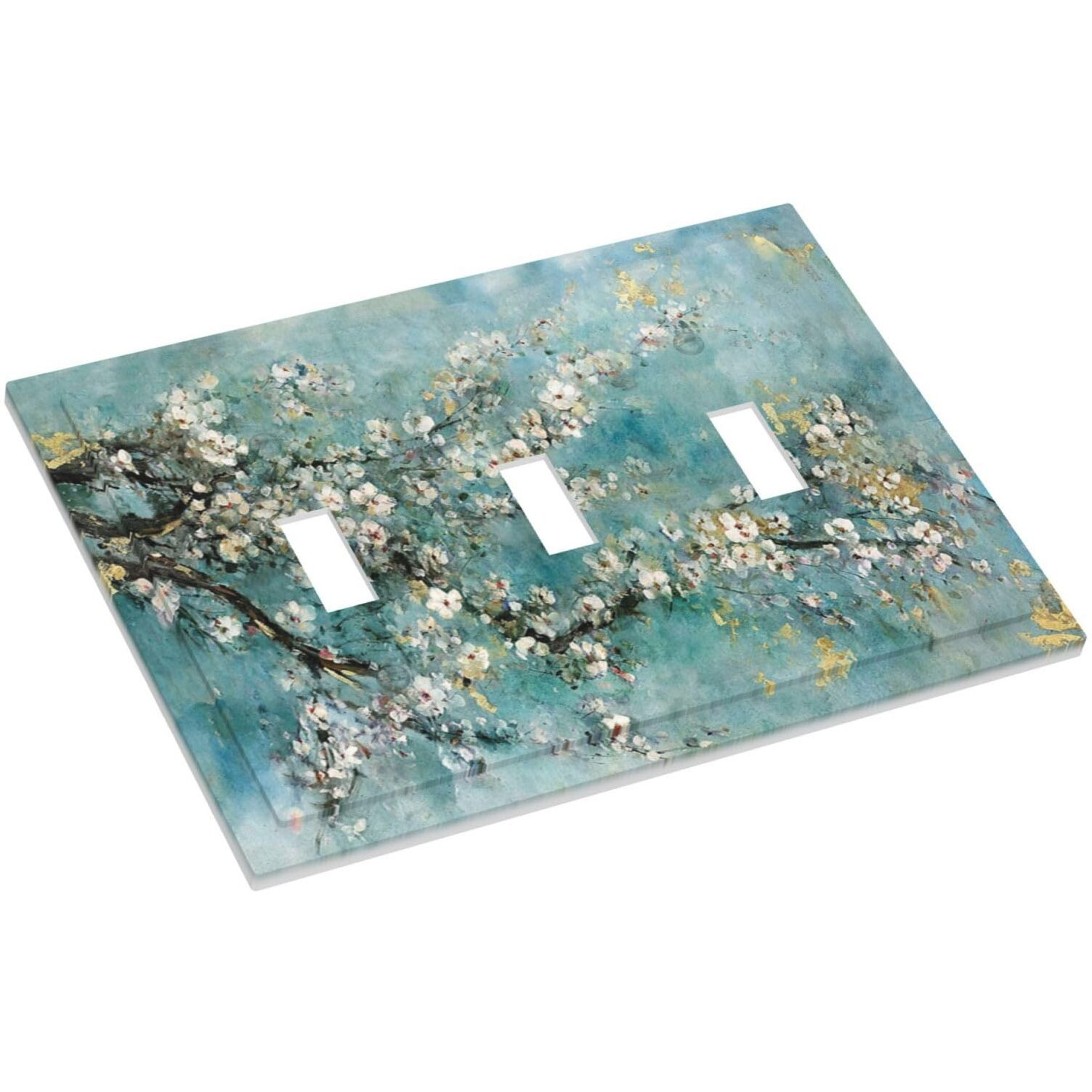 Wpshijia Abstract Flower Oil Painting 3 Gang Light Switch Covers Triple Toggle Wall Plate Decorative Switchplate Electrical Faceplate For Livingroom Bedroom Bathroom Decor