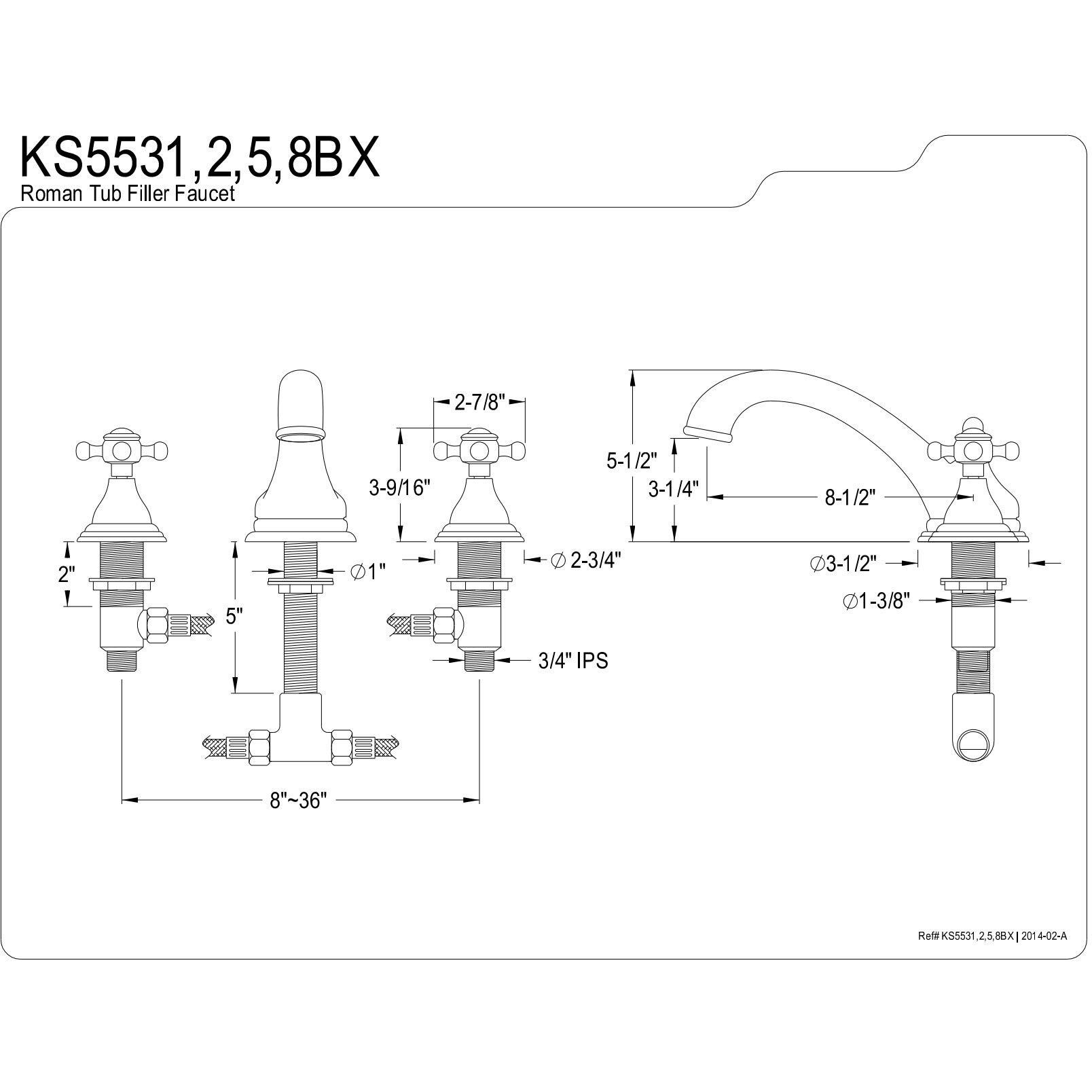 Kingston Brass Ks5535Bx Vintage Roman Tub Faucet, 8-Inch Adjustable Center, Oil Rubbed Bronze