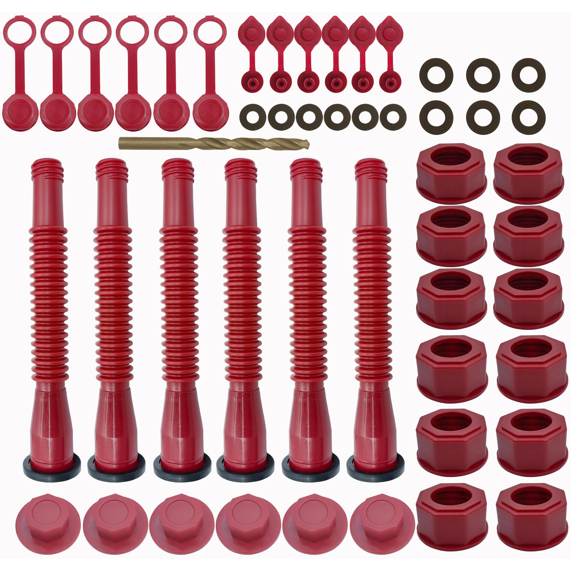 Gas Can Spout Replacement Kit, Old Style Gas Can Nozzle For Easy Installation, Flexible Pouring Nozzle Compatible With Most 1/2/5/10 Gallon Oil Cans (6 Kit-Red)