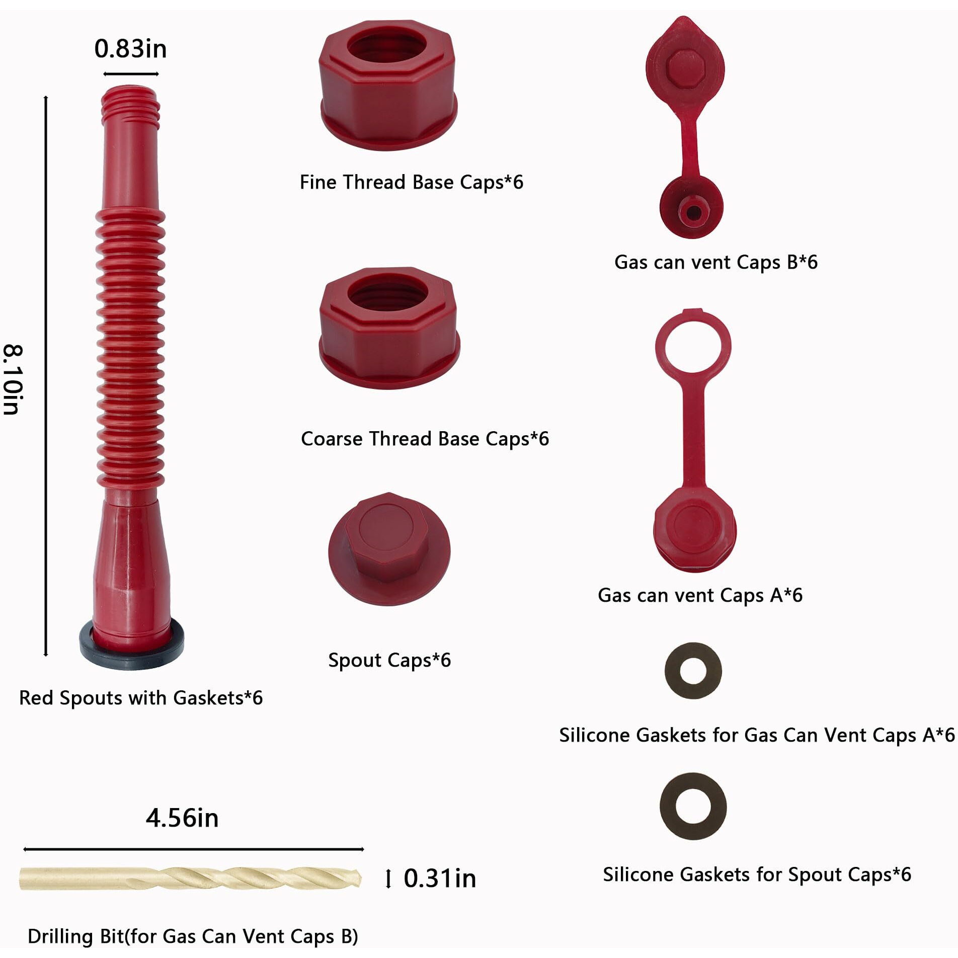 Gas Can Spout Replacement Kit, Old Style Gas Can Nozzle For Easy Installation, Flexible Pouring Nozzle Compatible With Most 1/2/5/10 Gallon Oil Cans (6 Kit-Red)