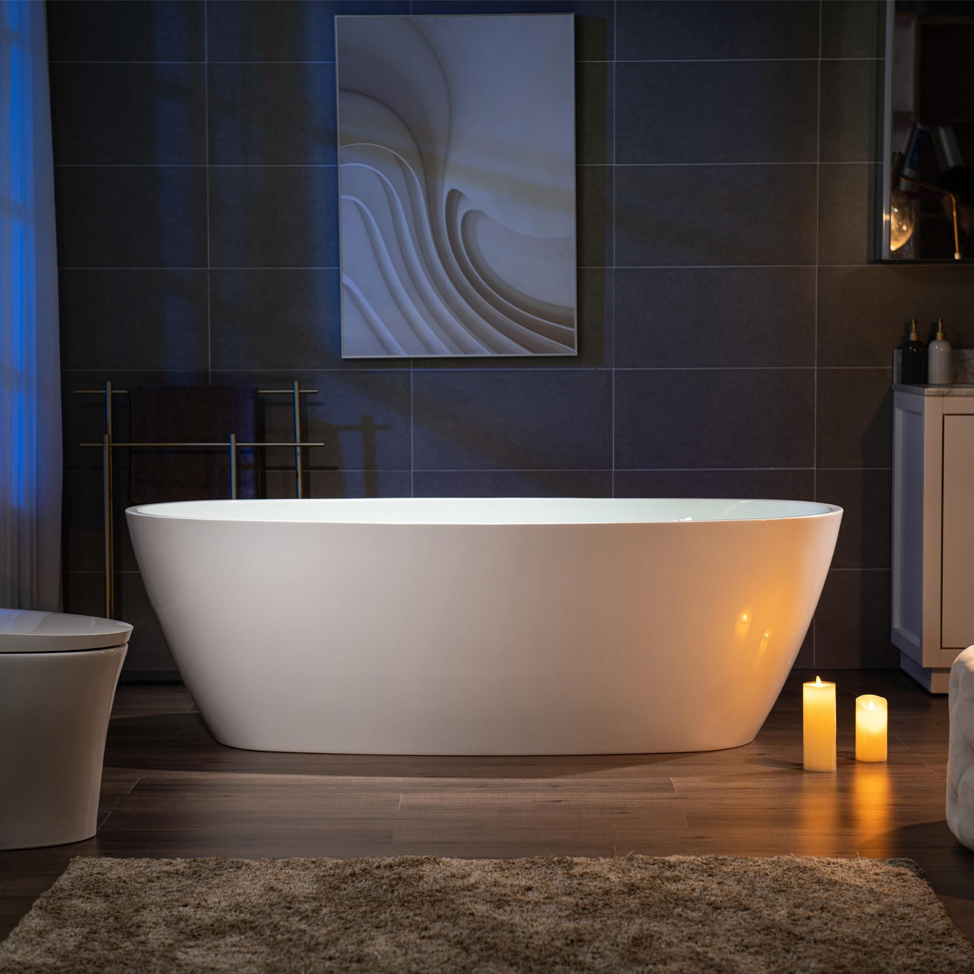 Woodbridge 71"" Acrylic Freestanding Bathtub Contemporary Soaking Tub, White Acrylic,Oil Rubbed Bronze Drain/Overflow