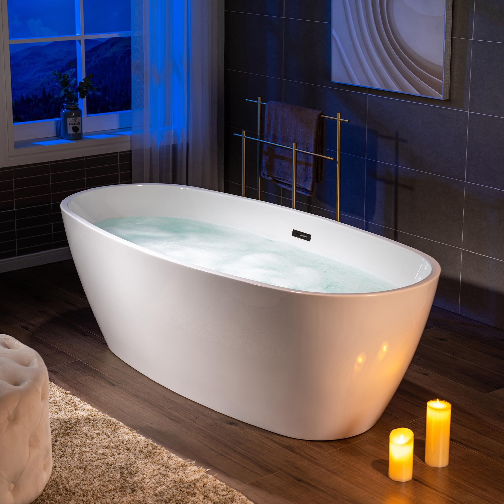 Woodbridge 71"" Acrylic Freestanding Bathtub Contemporary Soaking Tub, White Acrylic,Oil Rubbed Bronze Drain/Overflow