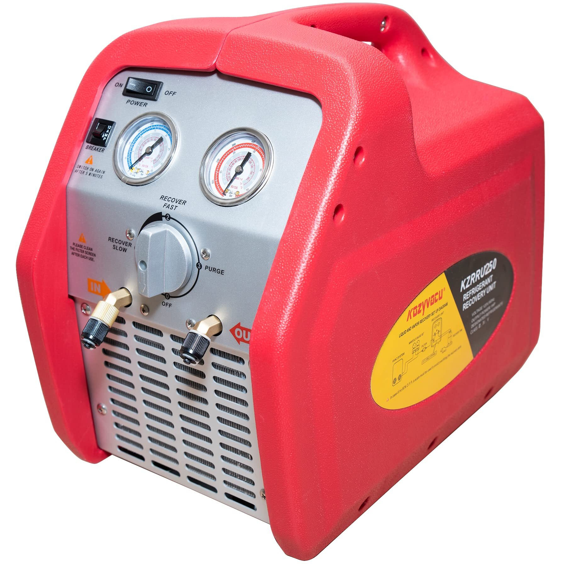 Kozyvacu Oil-Less Portable Refrigerant Recovery Machine For Both Liquid And Vapor Refrigerant (3/4Hp Single Cylinder)