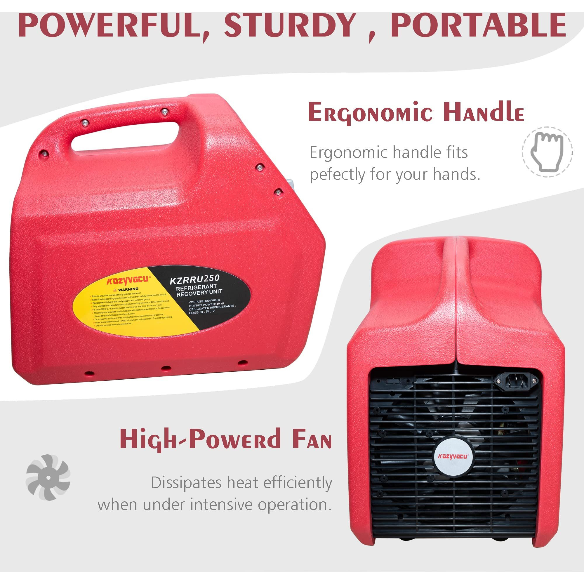 Kozyvacu Oil-Less Portable Refrigerant Recovery Machine For Both Liquid And Vapor Refrigerant (3/4Hp Single Cylinder)
