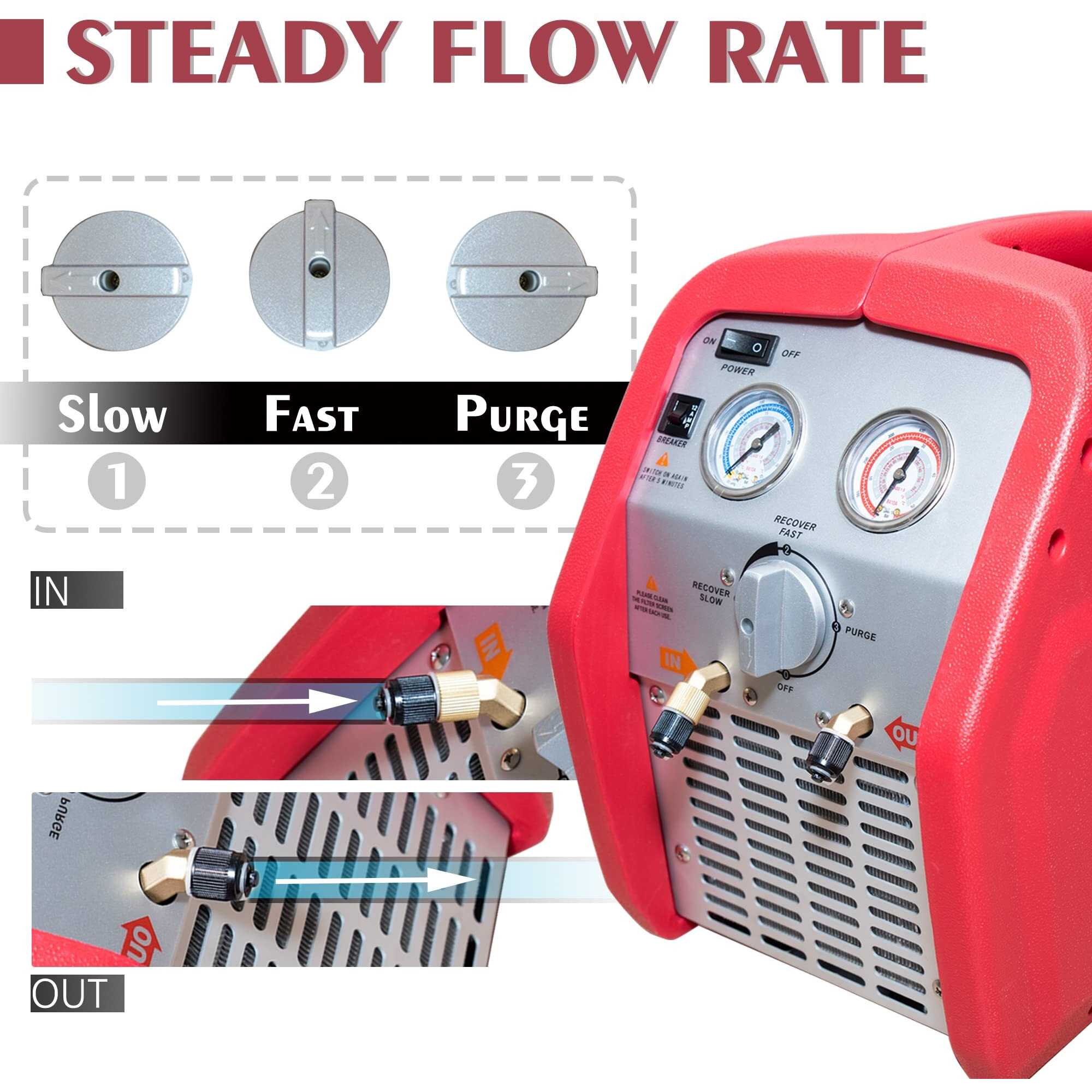 Kozyvacu Oil-Less Portable Refrigerant Recovery Machine For Both Liquid And Vapor Refrigerant (3/4Hp Single Cylinder)
