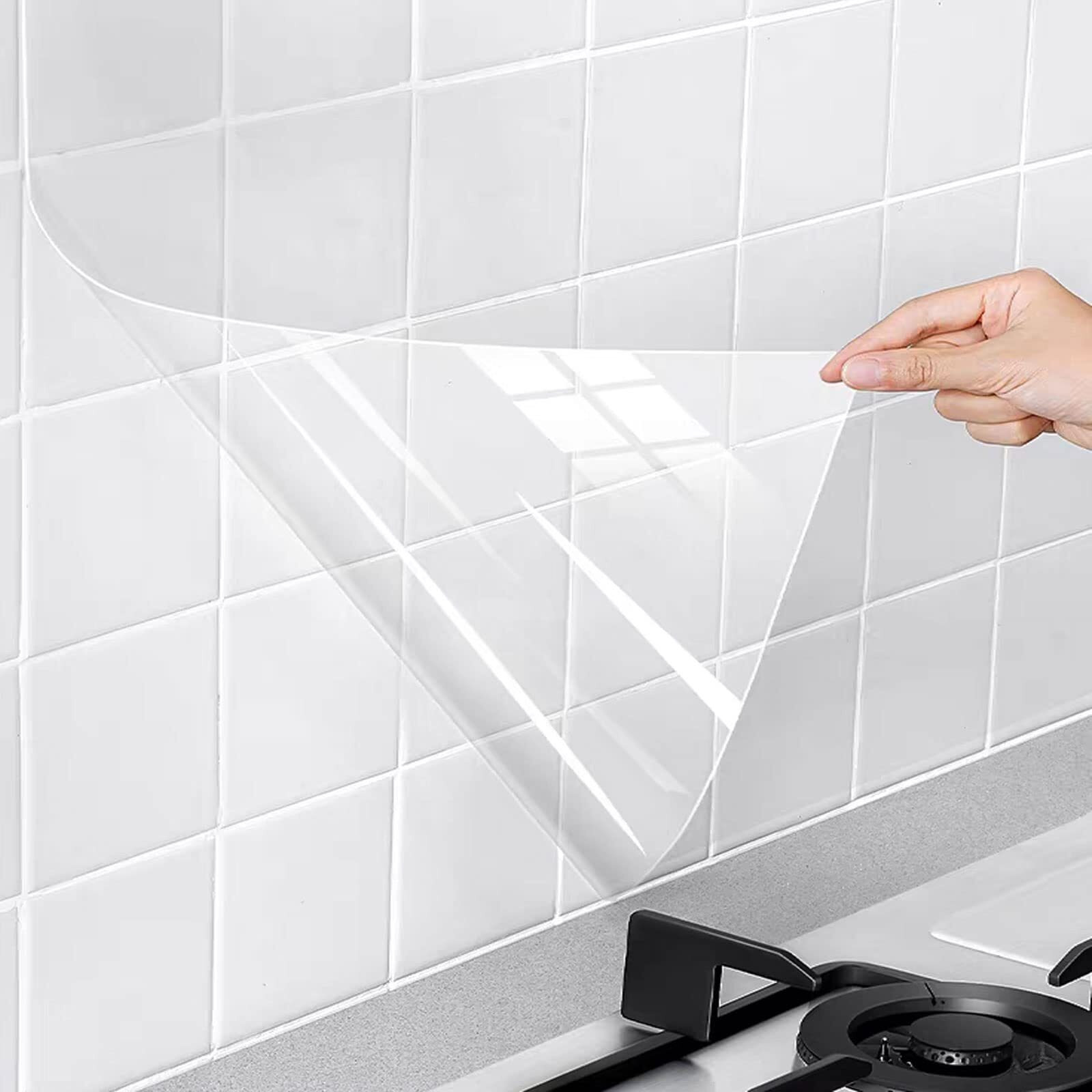 Snkxu Clear Contact Paper, Protection For Kitchen Backsplash Tiles, Cabinets, Walls, And Shelves. Waterproof And Oil-Proof Peel And Stick Covering(15.7X197 Inches)