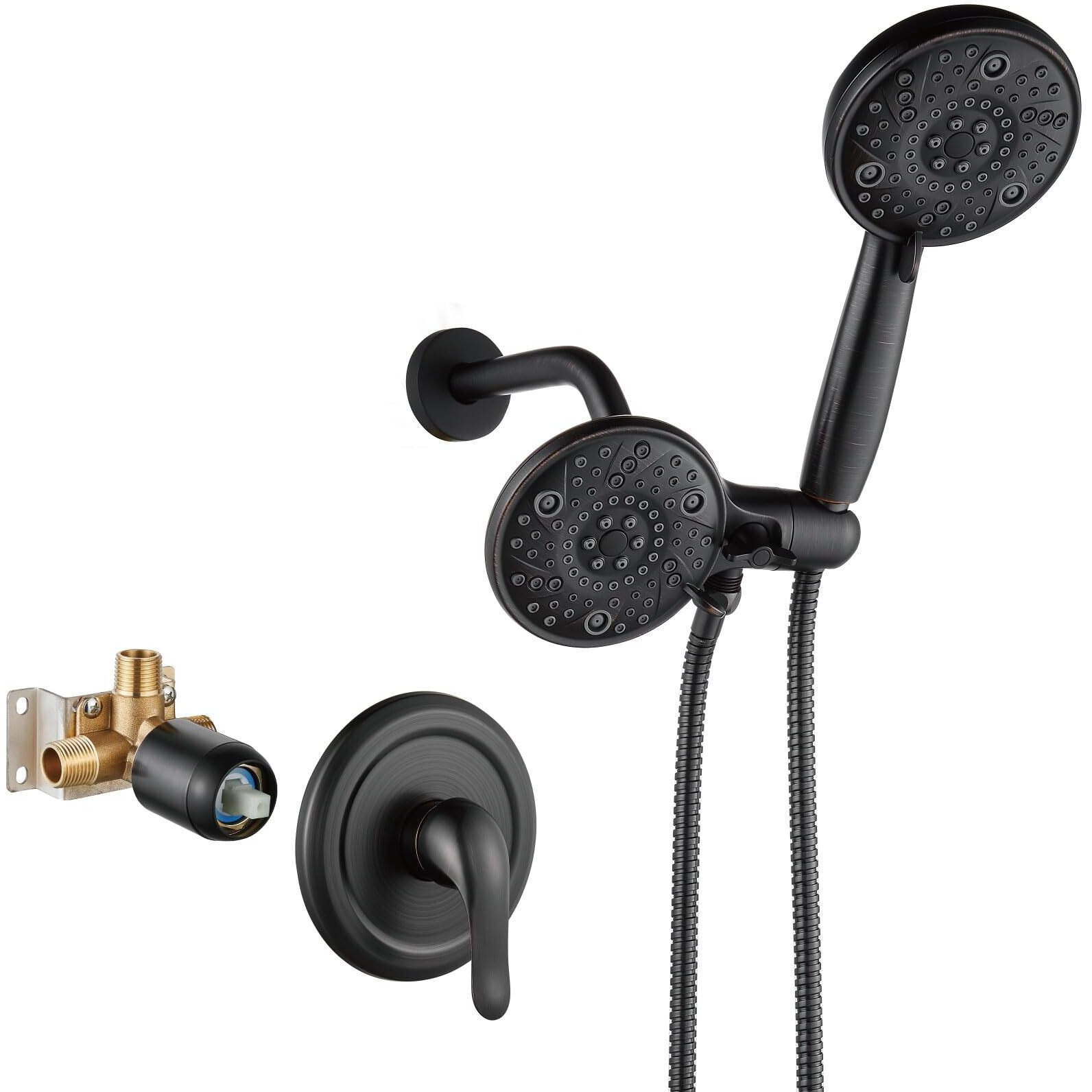 Aolemi Shower Faucet Set Rain Shower Head System Shower Trim Kit Pressure Rough-In Valve Included Abs 8 Setting Dual Shower Head And Handheld Spray Oil Rubbed Bronze