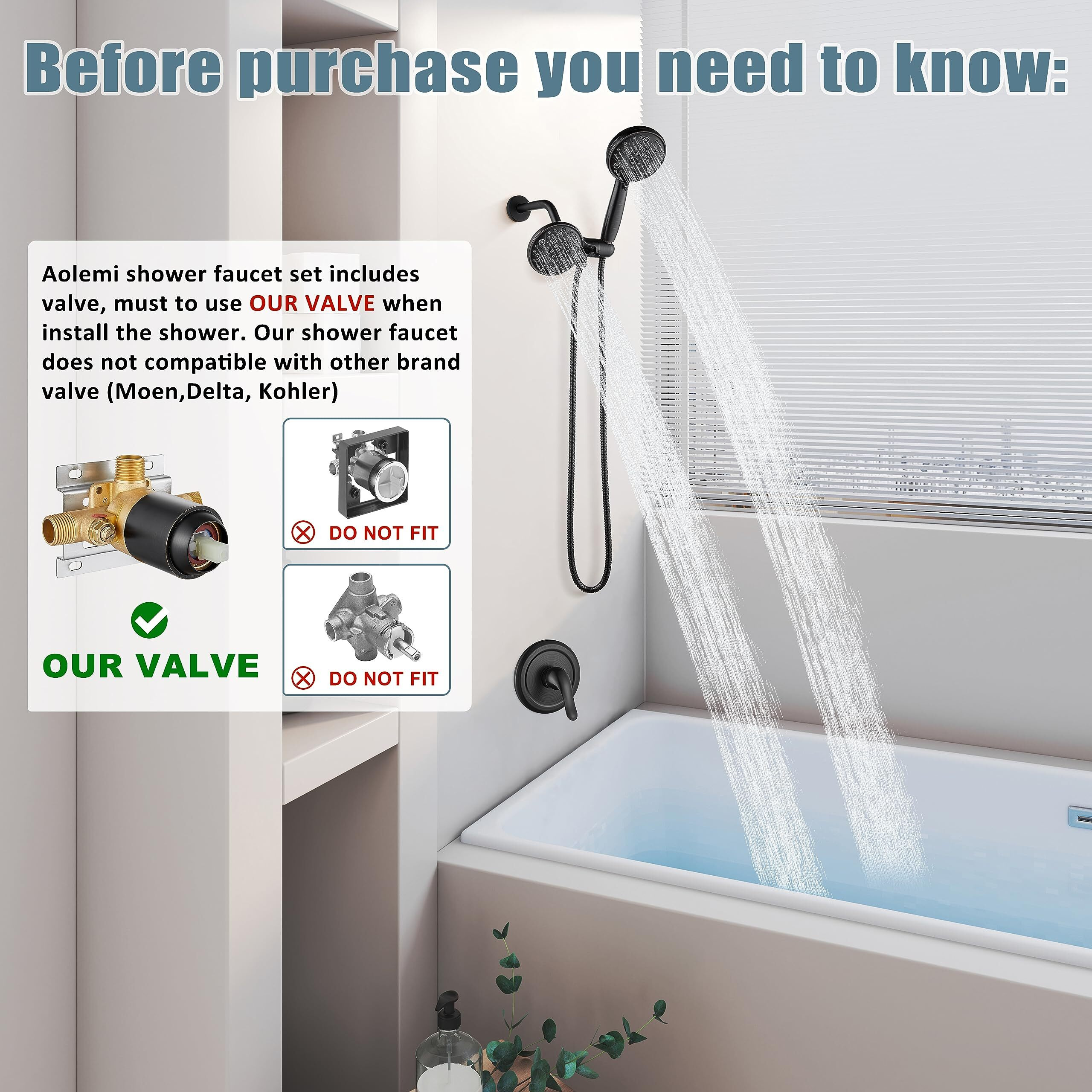 Aolemi Shower Faucet Set Rain Shower Head System Shower Trim Kit Pressure Rough-In Valve Included Abs 8 Setting Dual Shower Head And Handheld Spray Oil Rubbed Bronze