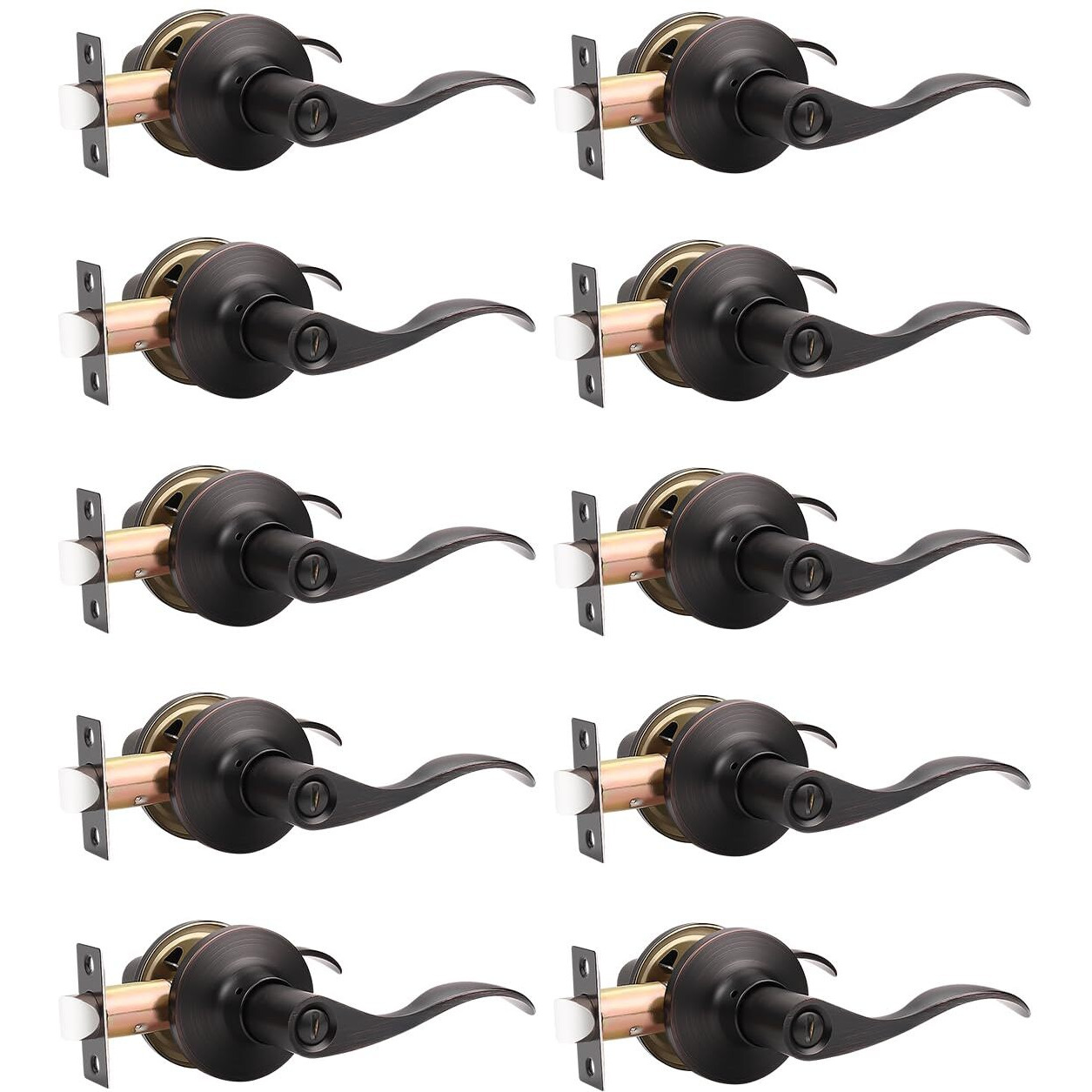 Mengico 10 Pack Privacy Door Handle,Oil Rubbed Bronze Interior Door Lock,Bedroom Door Handles Bath Bed Door Lever,Reversible Wave Lever Handles