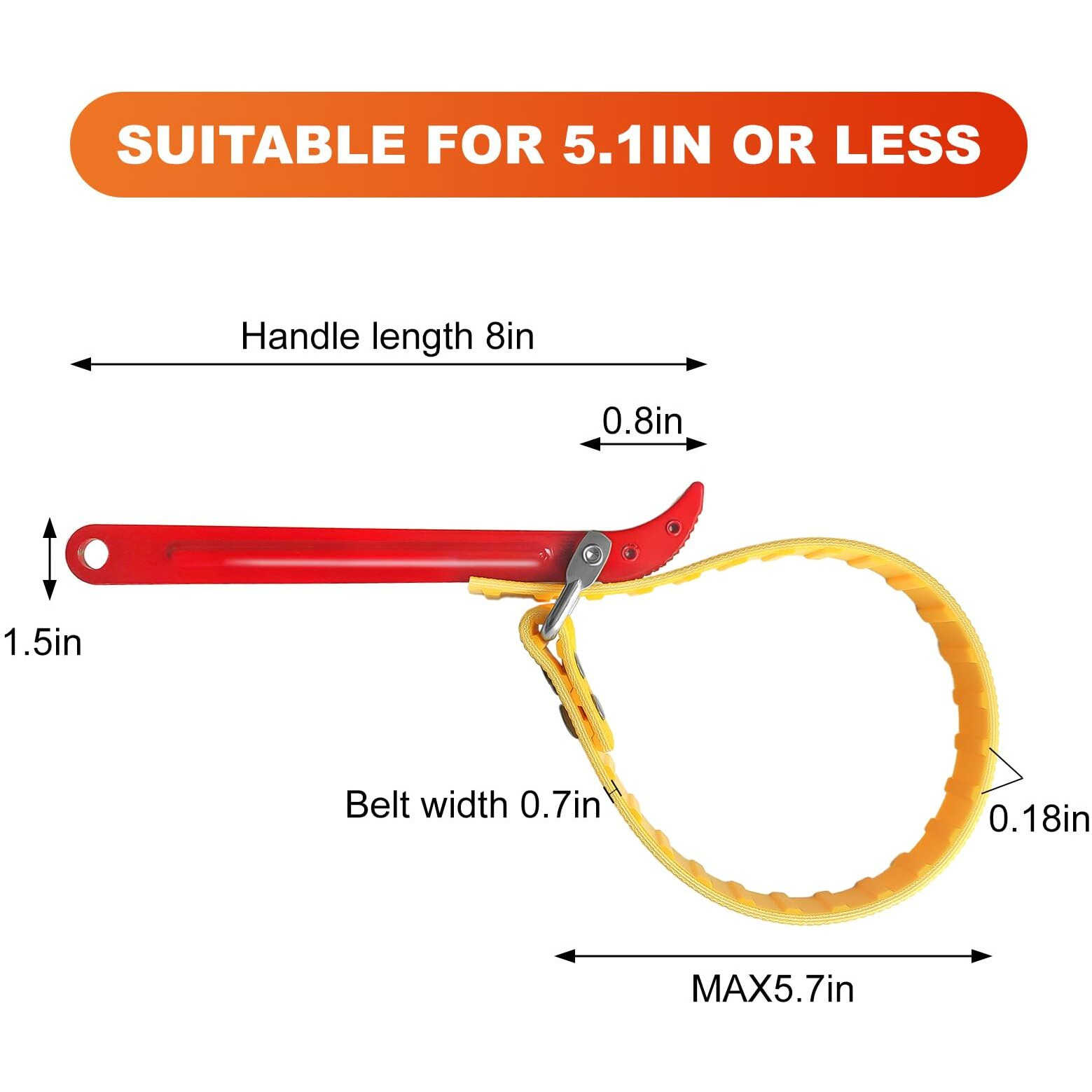 Whisurn An 8-Inch Steel Handle Adjustable Strap Wrench, Suitable For Replacing Water Filters, Pvc Pipe Joints, Oil Filters, And Swimming Pool Connections