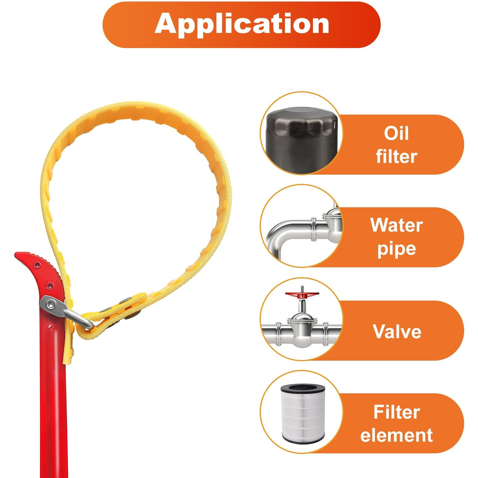 Whisurn An 8-Inch Steel Handle Adjustable Strap Wrench, Suitable For Replacing Water Filters, Pvc Pipe Joints, Oil Filters, And Swimming Pool Connections