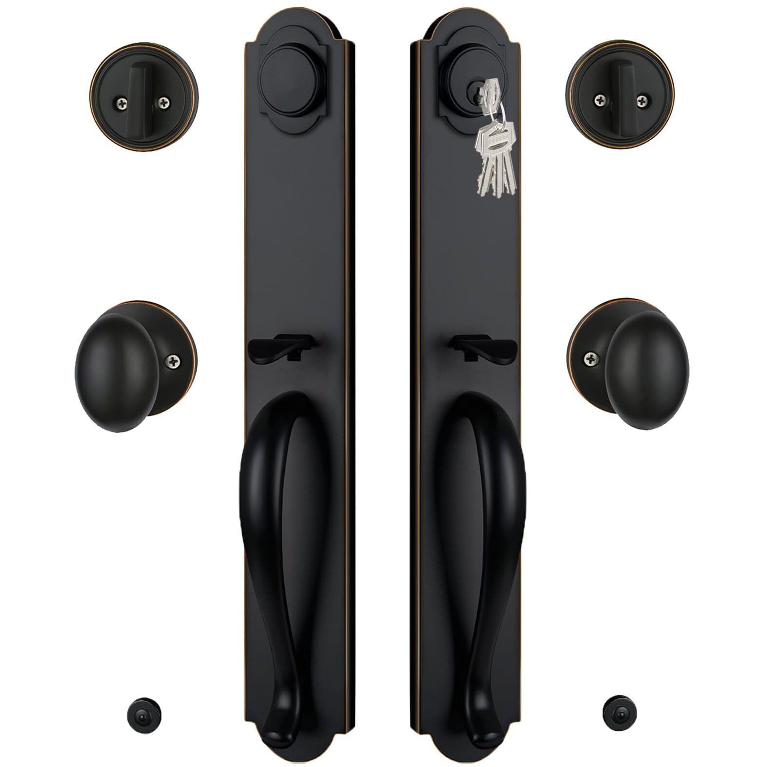 Hisafe Double Door Handle Set For Front Door, Oil Rubbed Bronze Keyed&Dummy Exterior Door Lockset With Deadbolt, Reversible For Right&Left Handed