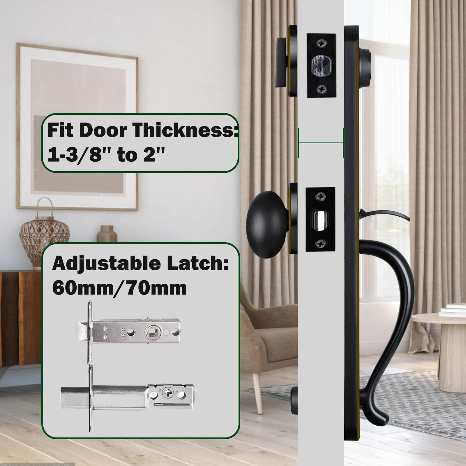 Hisafe Double Door Handle Set For Front Door, Oil Rubbed Bronze Keyed&Dummy Exterior Door Lockset With Deadbolt, Reversible For Right&Left Handed
