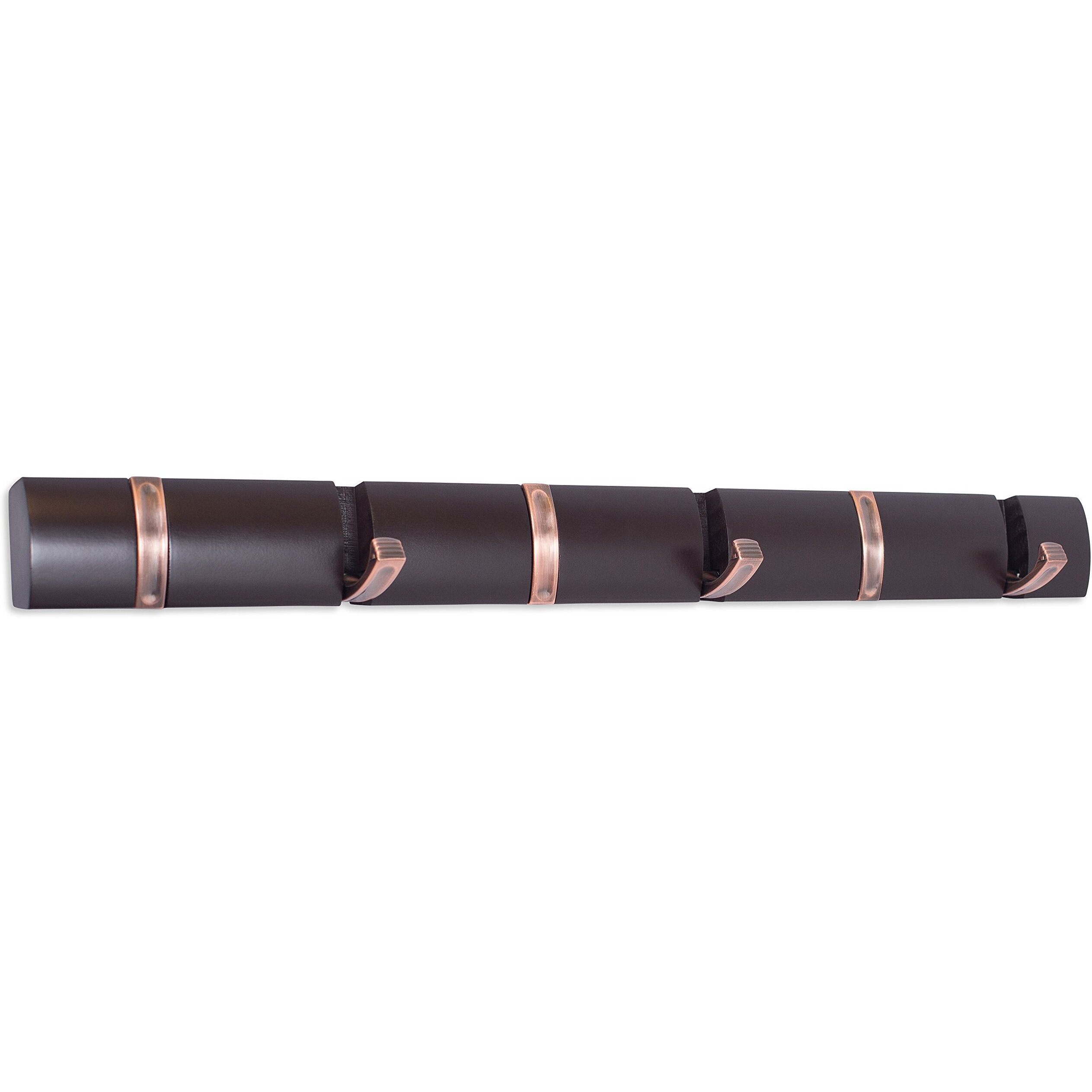 Birdrock Home Wall Mounted Hooks - 6 Folding Coat And Hat Rack Hooks - Oil Rubbed Bronze Hooks - Brown Rail