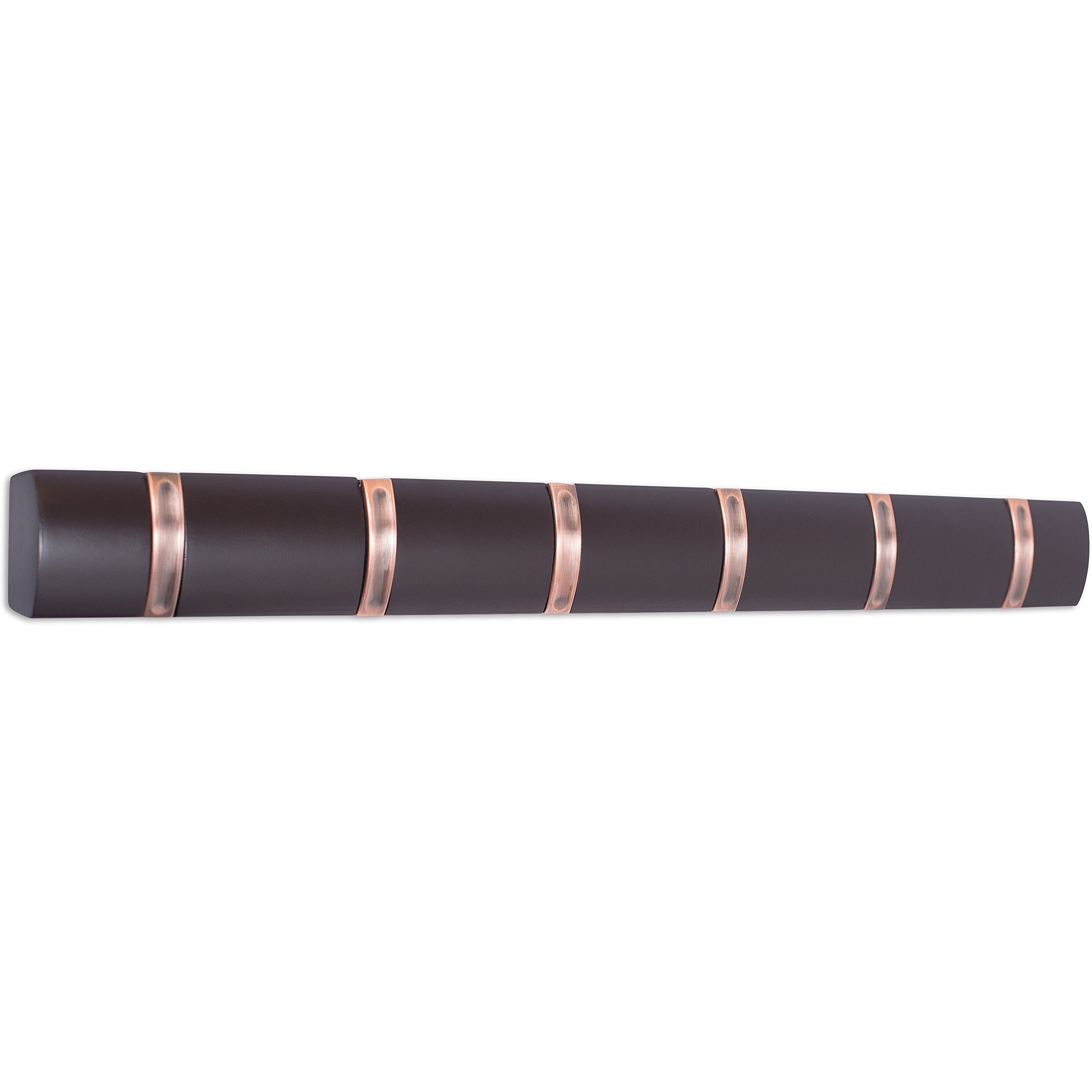 Birdrock Home Wall Mounted Hooks - 6 Folding Coat And Hat Rack Hooks - Oil Rubbed Bronze Hooks - Brown Rail