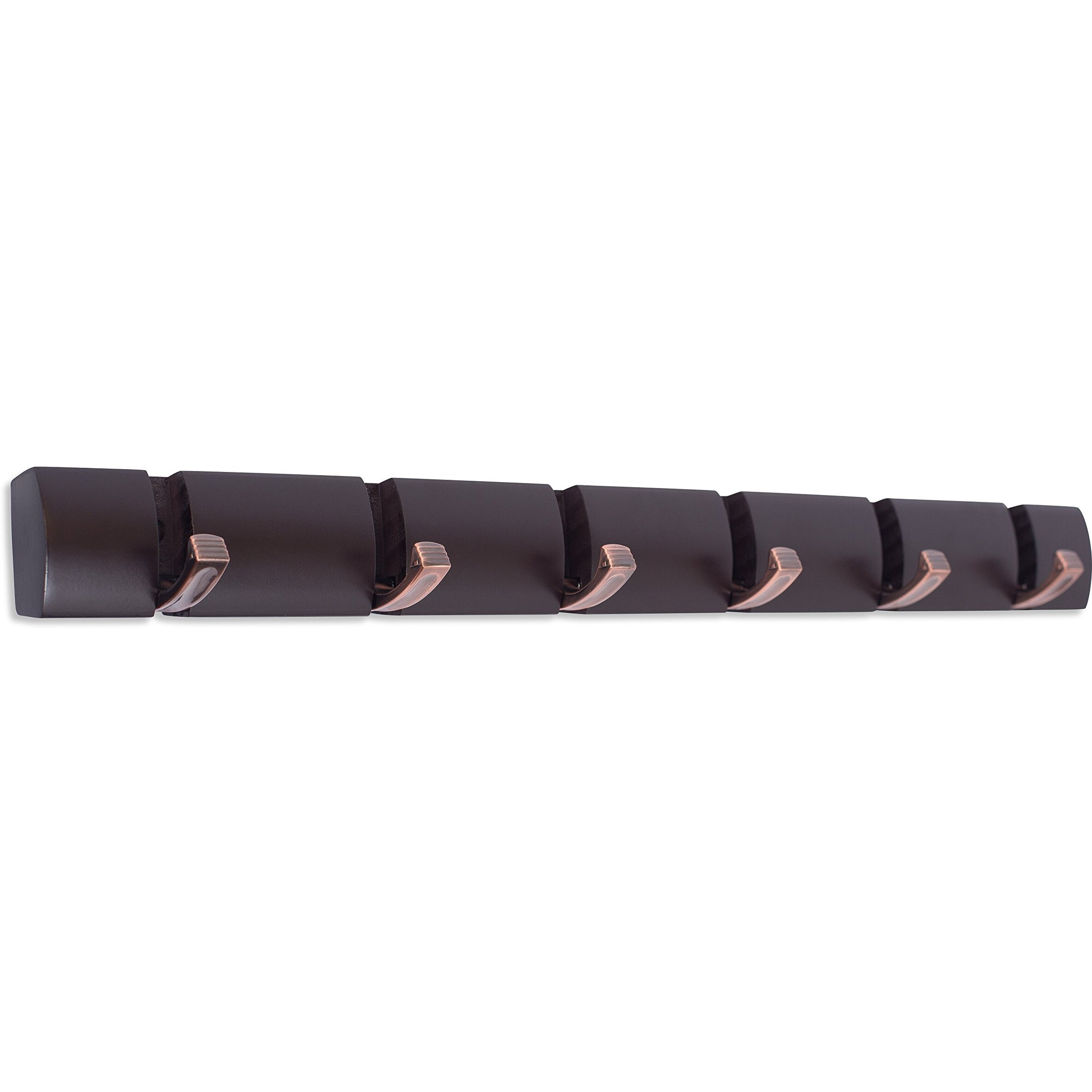 Birdrock Home Wall Mounted Hooks - 6 Folding Coat And Hat Rack Hooks - Oil Rubbed Bronze Hooks - Brown Rail