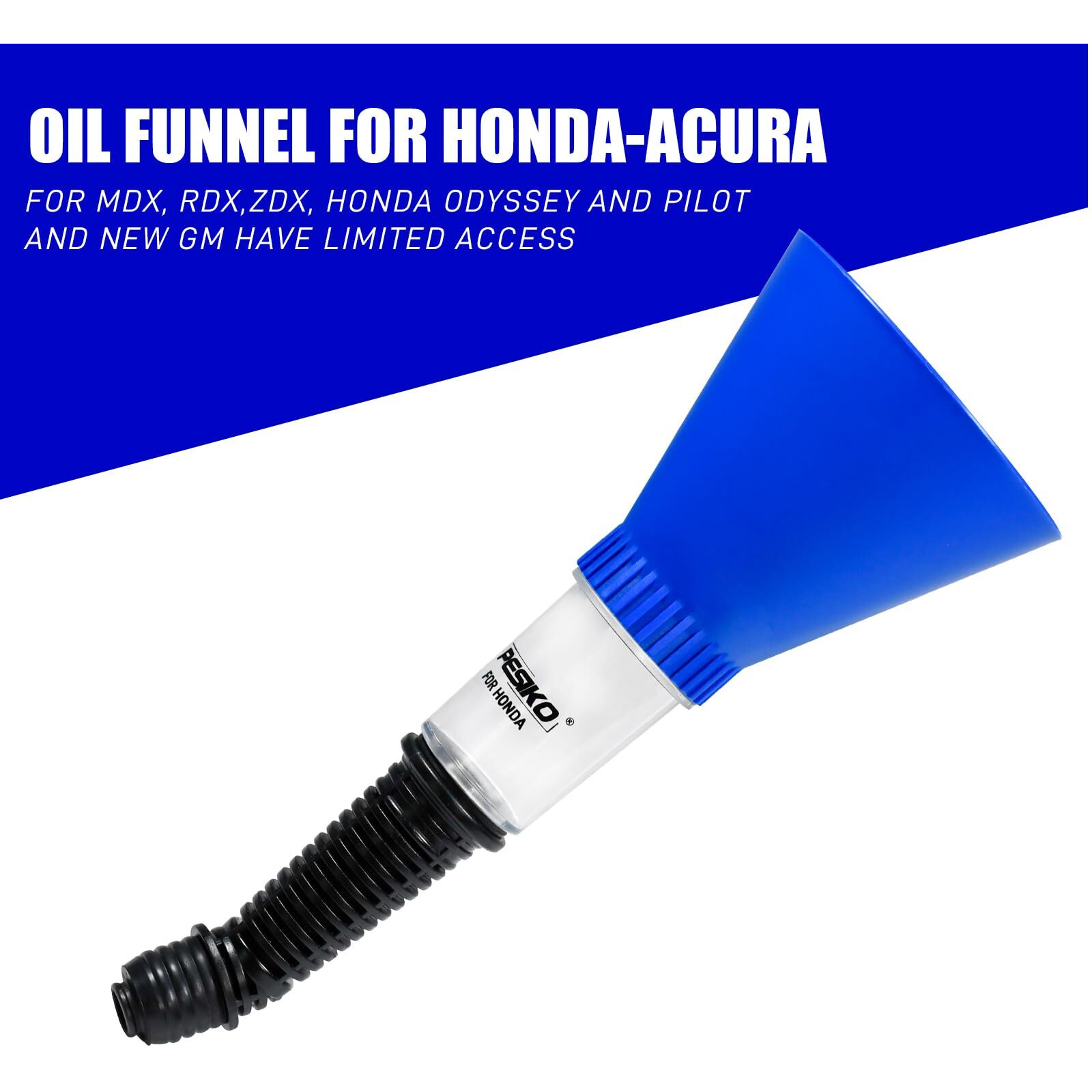 Pesiko Engine Oil Funnel Spill-Free Hands-Free Compatible With Honda, Acura, And Some Ford Vehicles With Extended Adapter For Limited Space