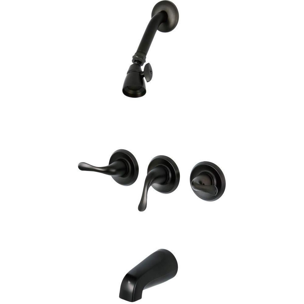 Kingston Brass Kb2235Yl Yosemite Three Handle Tub Shower Faucet, Oil Rubbed Bronze, 3-1/8 Inch Diameter Escutcheon, Oil Rubbed Bronze