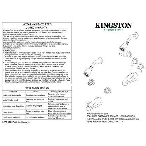 Kingston Brass Kb2235Yl Yosemite Three Handle Tub Shower Faucet, Oil Rubbed Bronze, 3-1/8 Inch Diameter Escutcheon, Oil Rubbed Bronze