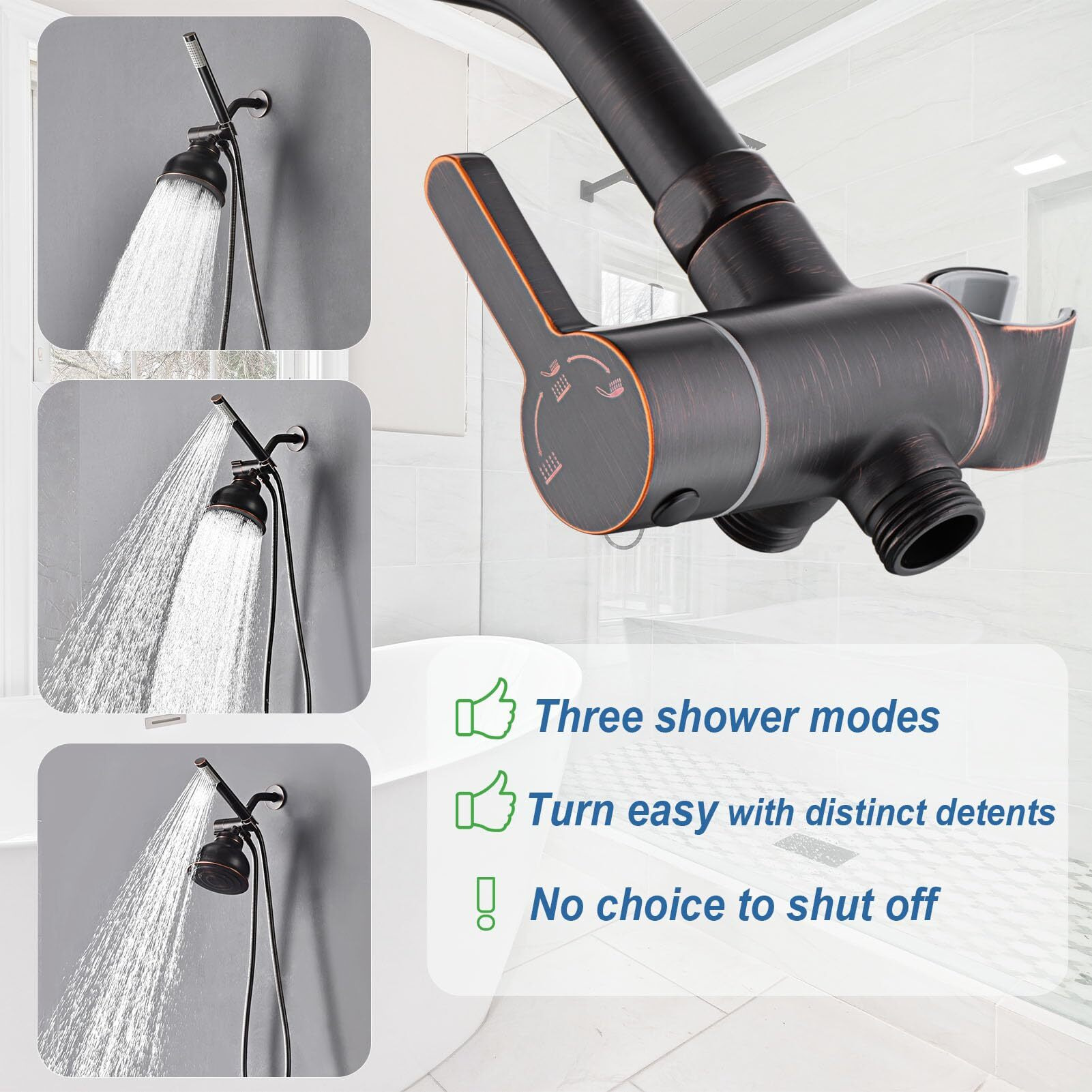 High Pressure All Metal 3 Way Shower Diverter Valve With Hand Shower Holder, G1/2 Shower Head Splitter, Shower Arm Diverter, Bathroom Universal Shower System Replacement Part (Oil Rubbed Bronze)