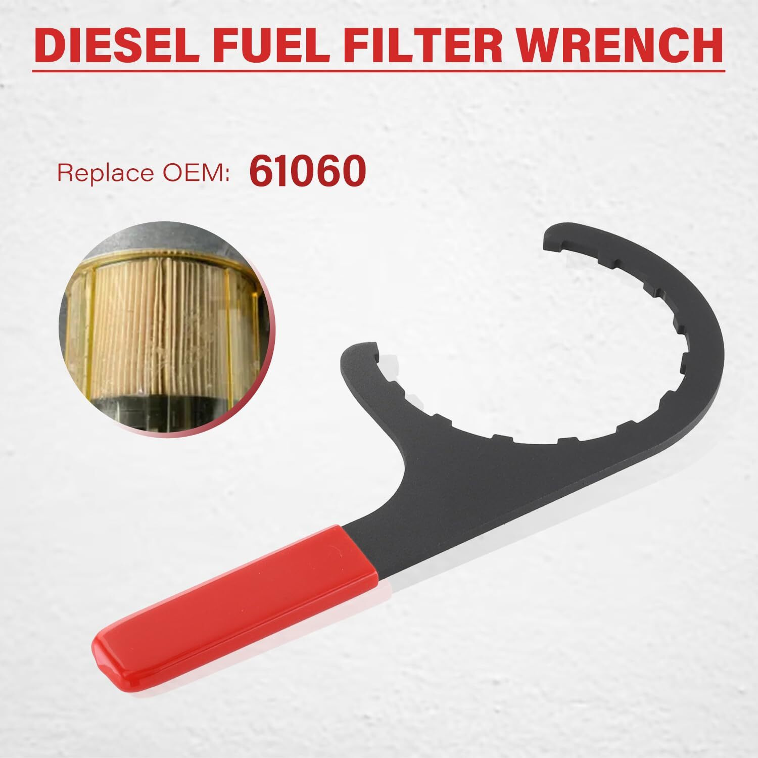 Afeisol 61060 Diesel Fuel Filter Wrench, Compatible With Paccar Peterbilt And Diesels, Half-Moon Shaped Oil Filter Separator Tool Metal Filter Water Separator Wrench, 4.6 Inch (Red)