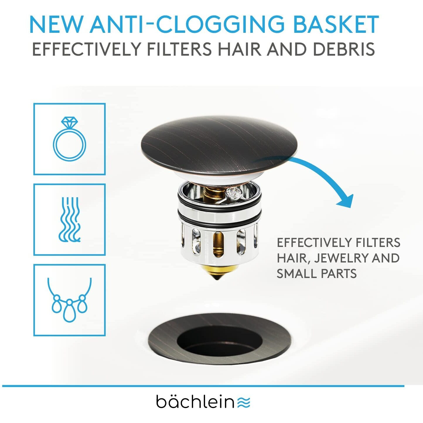 Bchlein Bathroom Sink Drain With Overflow - Sink Stopper With Pop Up Function - Oil Rubbed Bronze Pop Up Bathroom Sink Drain Incl. 3 Extra Seals And Installation Manual - German Brand