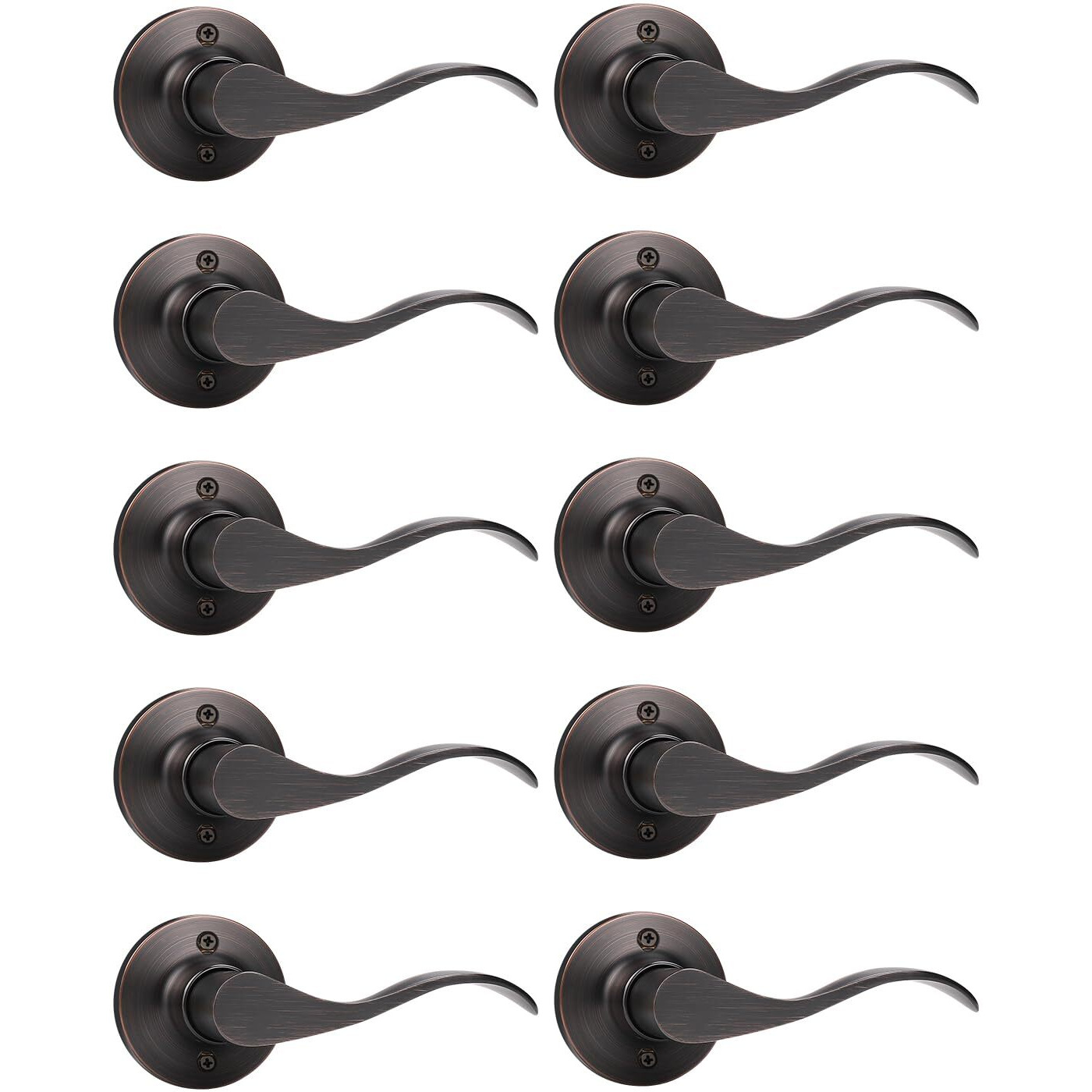 Mengico 10 Pack Single Sided Dummy Door Handle, Oil Rubbed Bronze Interior Door Lever, Right Handled Dummy Knobs For Closet, Non-Turning Interior Push/Pull Door Knob