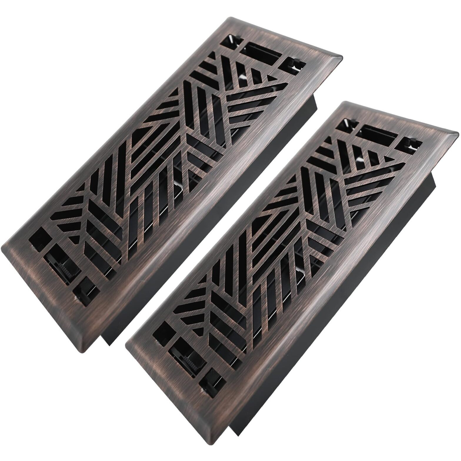 Howeall 4X10 Inches 2 Pack Heavy Duty Walkable Floor Register Easy Adjust Air Supply Lever Floor Vents - Brooklyn Design - Vent Cover For Home Floor - Oil Rubbed Bronze