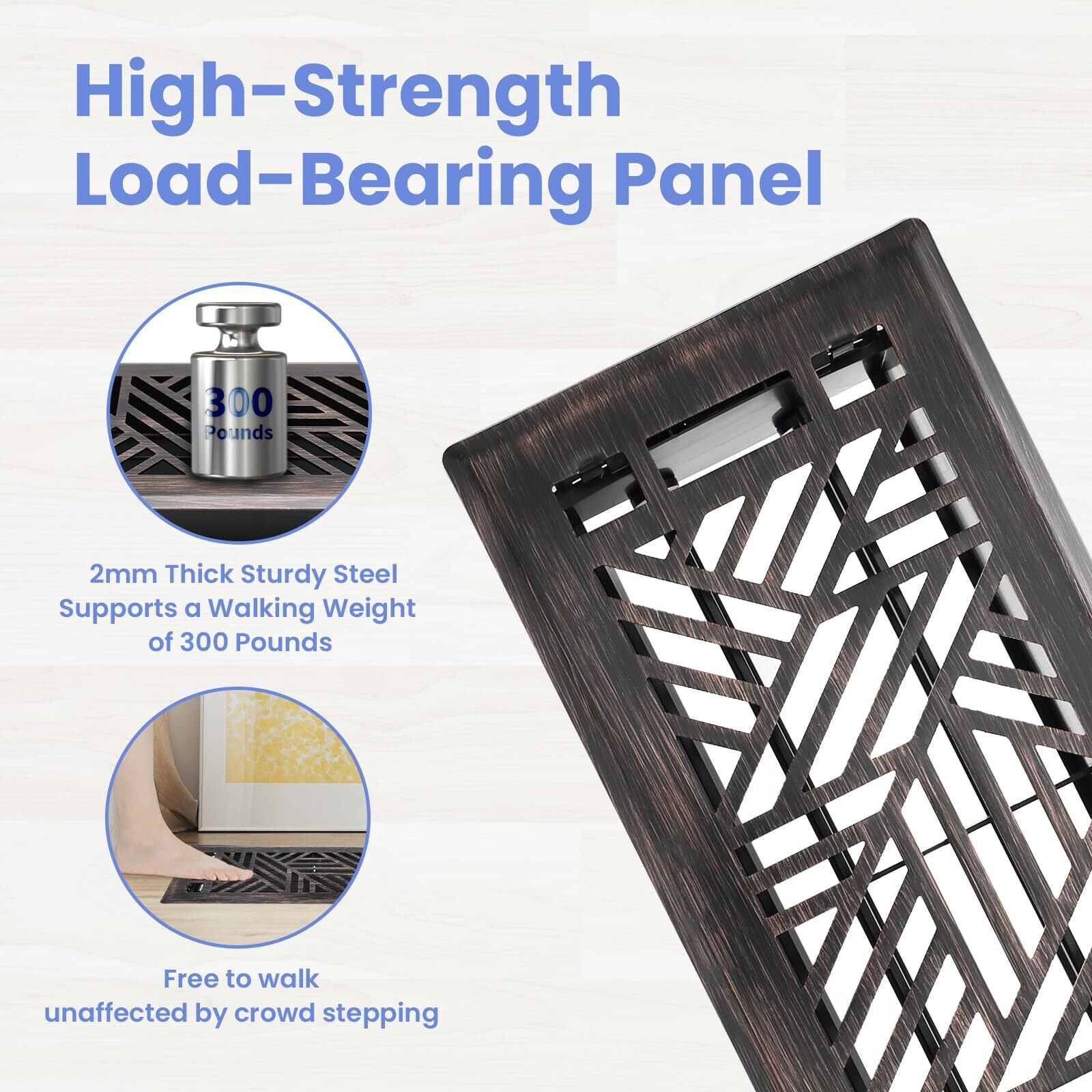 Howeall 4X10 Inches 2 Pack Heavy Duty Walkable Floor Register Easy Adjust Air Supply Lever Floor Vents - Brooklyn Design - Vent Cover For Home Floor - Oil Rubbed Bronze