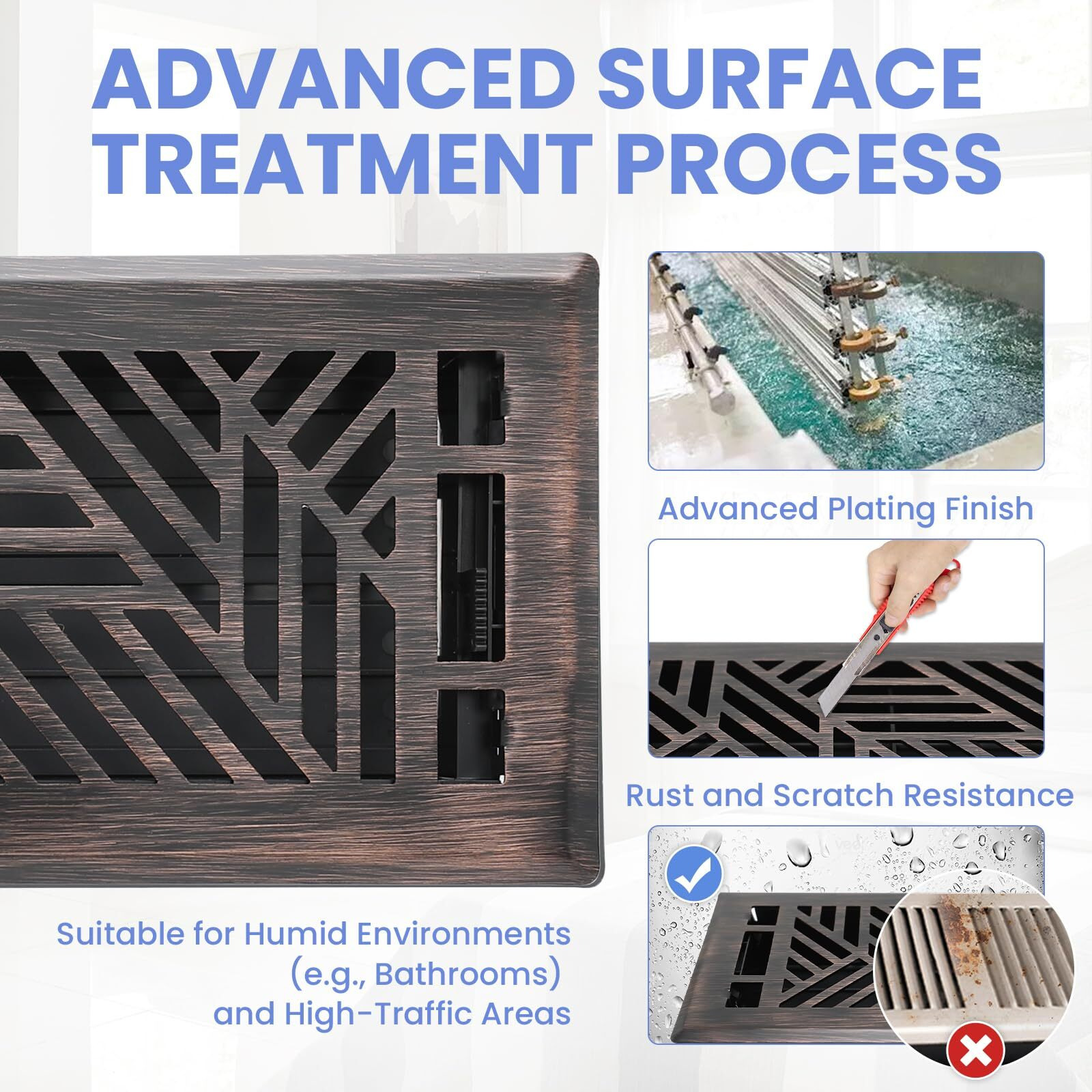 Howeall 4X10 Inches 2 Pack Heavy Duty Walkable Floor Register Easy Adjust Air Supply Lever Floor Vents - Brooklyn Design - Vent Cover For Home Floor - Oil Rubbed Bronze