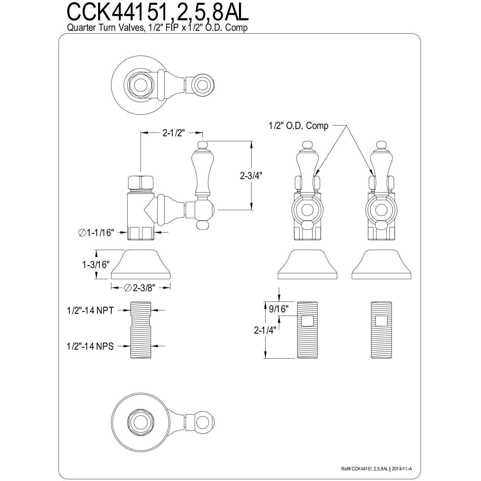 Kingston Brass Cck44155Al Trimscape Fip X 1/2-Inch Od Comp Quarter-Turn Straight Stop Valve, 2-3/4 Inch Length, Oil Rubbed Bronze