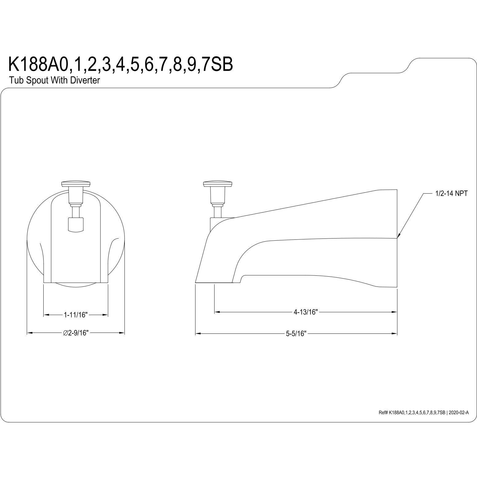 Kingston Brass K188A5 Designer Trimscape Showerscape 5-Inch Tub Spout With Diverter, Oil Rubbed Bronze