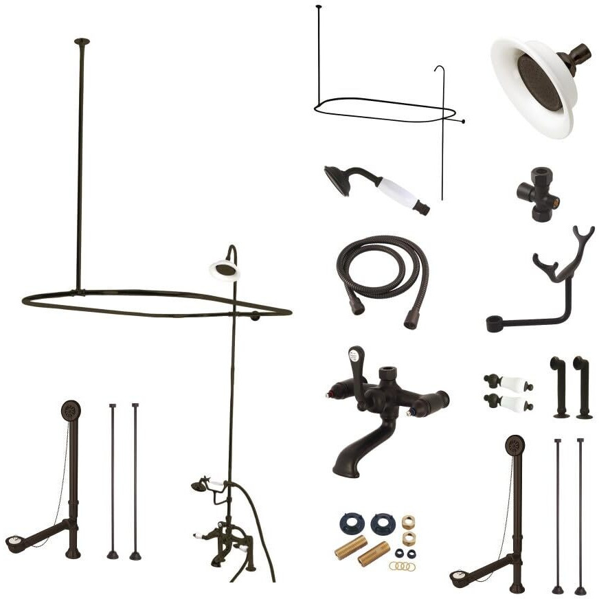 Kingston Brass Cck1175Dpl Vintage 7-Inch Centerset Clawfoot Tub Fixture With Shower Riser Package Combo, Oil Rubbed Bronze