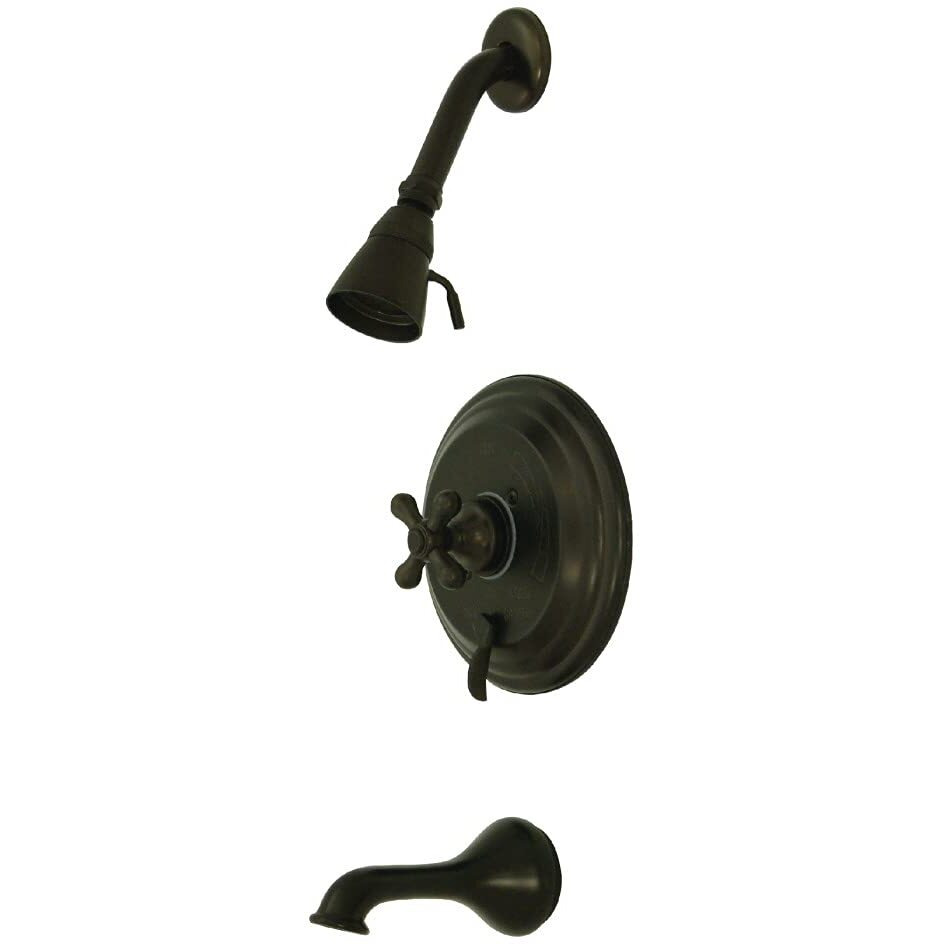 Kingston Brass Kb36350Ax Restoration Tub And Shower Faucet With Metal Cross Handle, Oil Rubbed Bronze