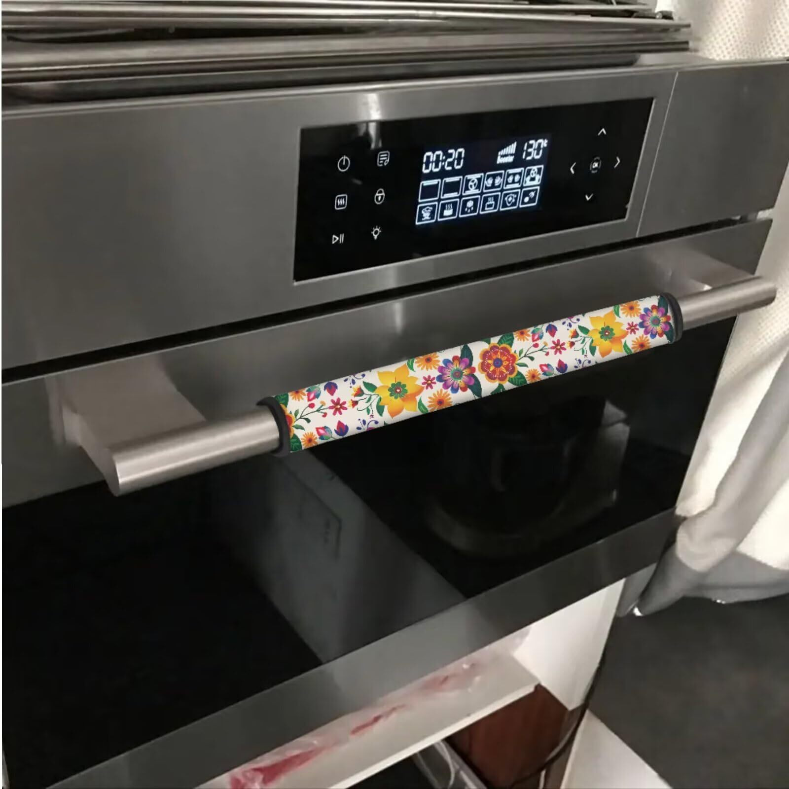 Garucesta 6 Pieces Refrigerator Microwave Door Handle Covers Electric Appliances Handle Cover Protector Keep Clean And Protected From Oil Stains, Fingerprints, Liquids, Flower